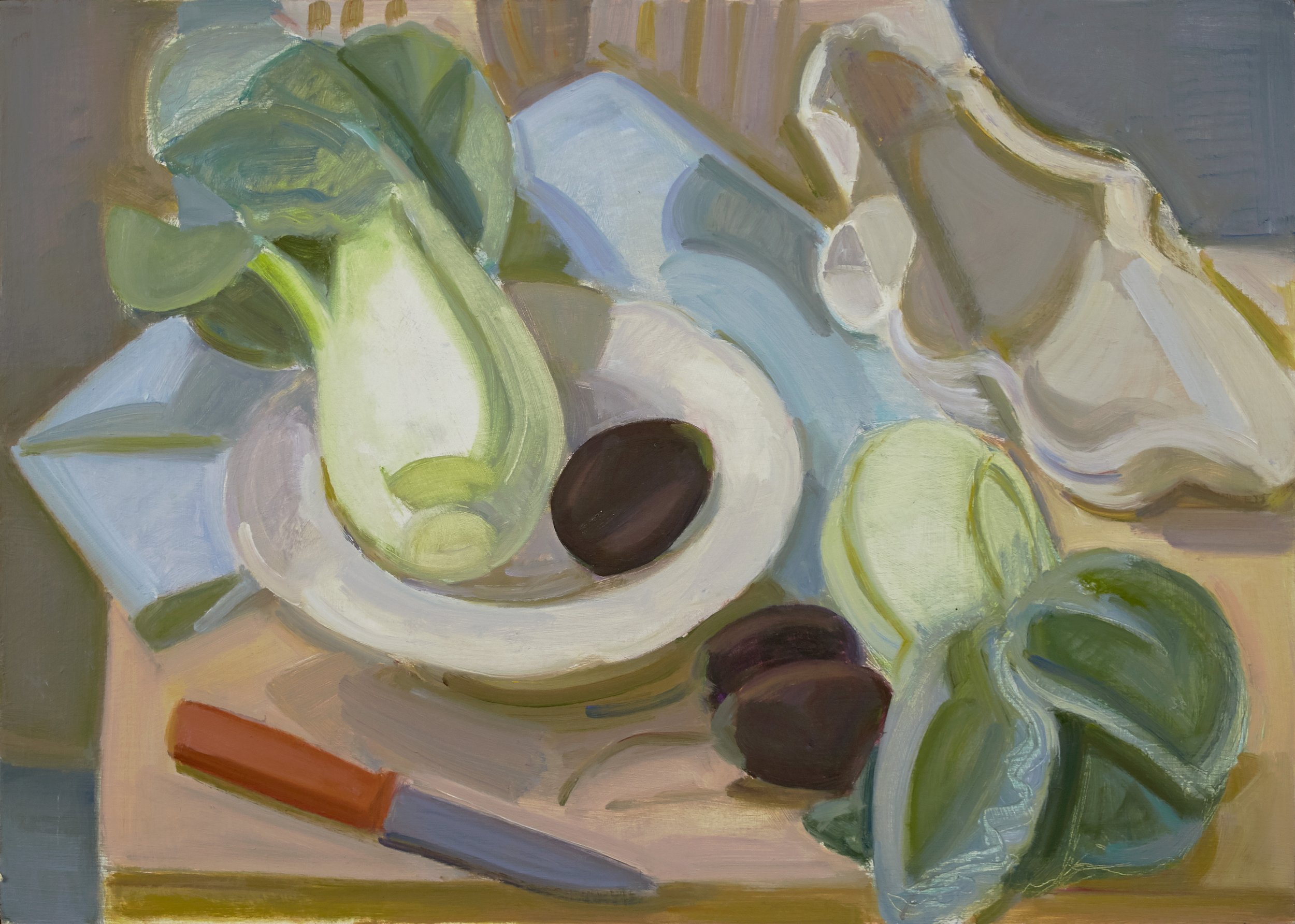   Bok Choy, Shell, Eggplants , 2012, oil/panel, 13 x 18 in. (Private collection) 