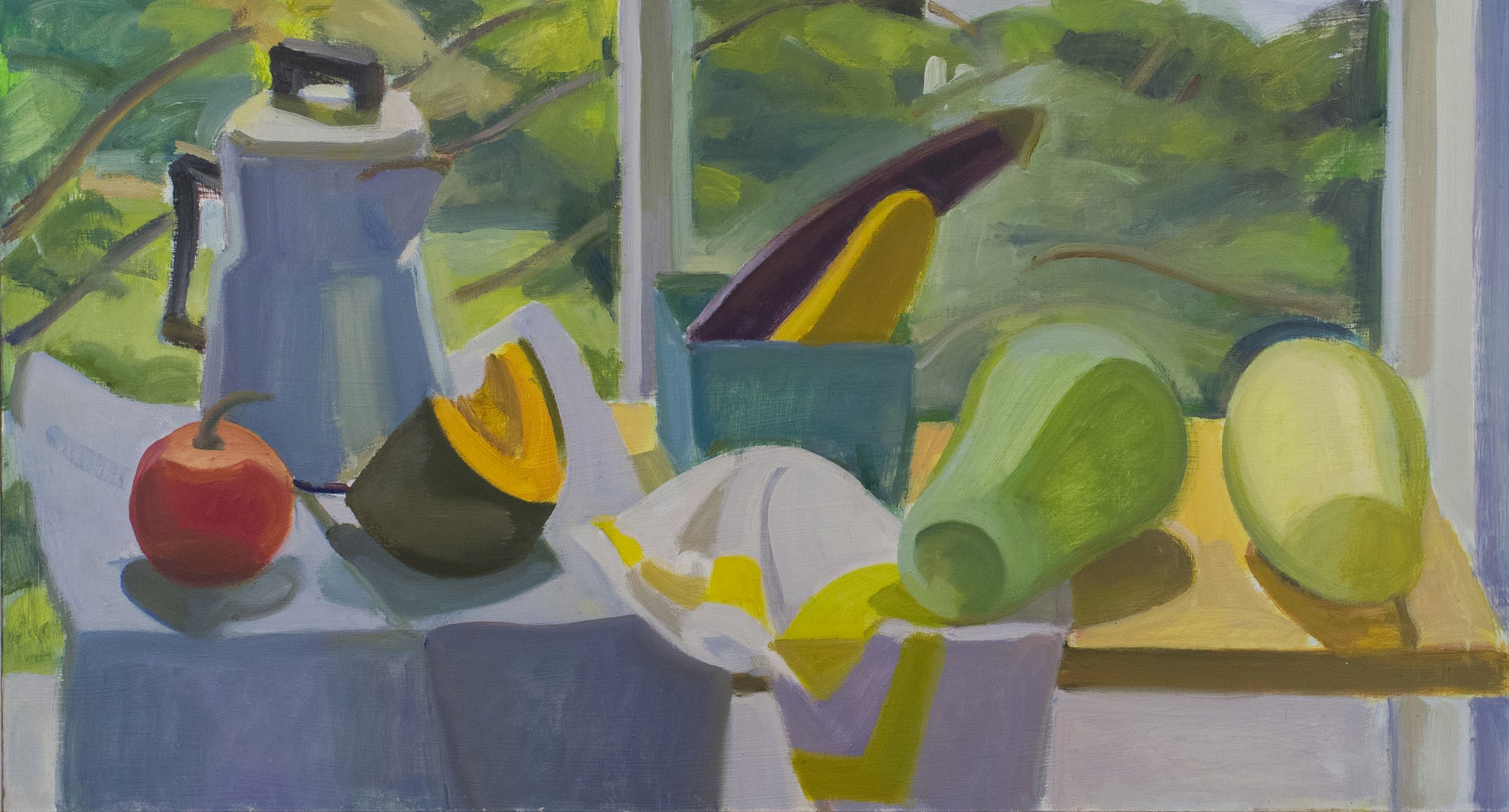   Percolator and Squash, Summer Studio , 2005, oil/panel, 12 x 22 in. (Not for sale) 