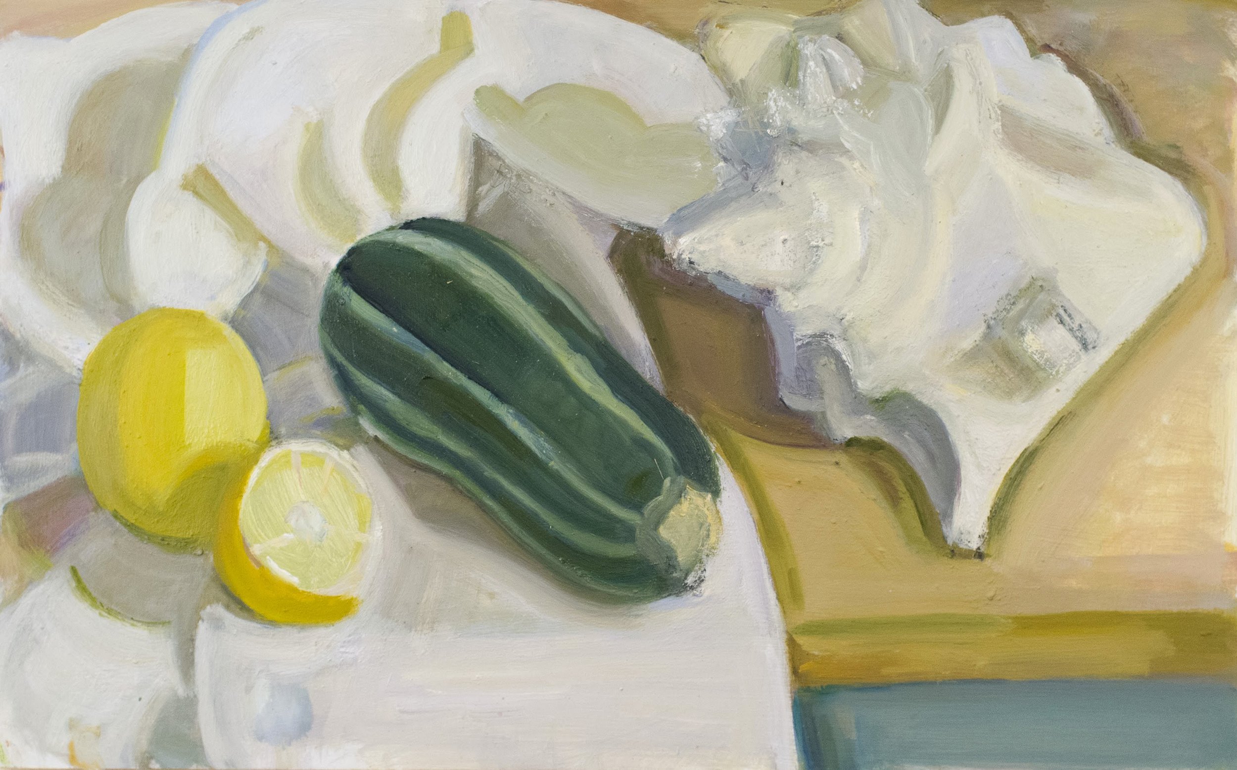  Shell with Tiger Squash and Lemon , 2017, oil/panel, 10 x 16 in. (Private collection) 