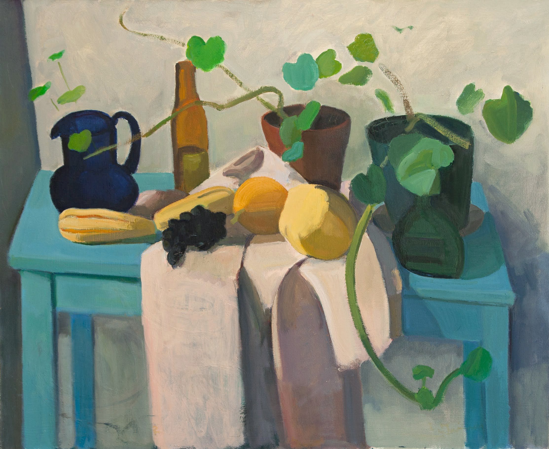   Fruit and Geraniums , 1984-1985, oil/canvas (unframed/unsigned), 28x34 in. $2,750 