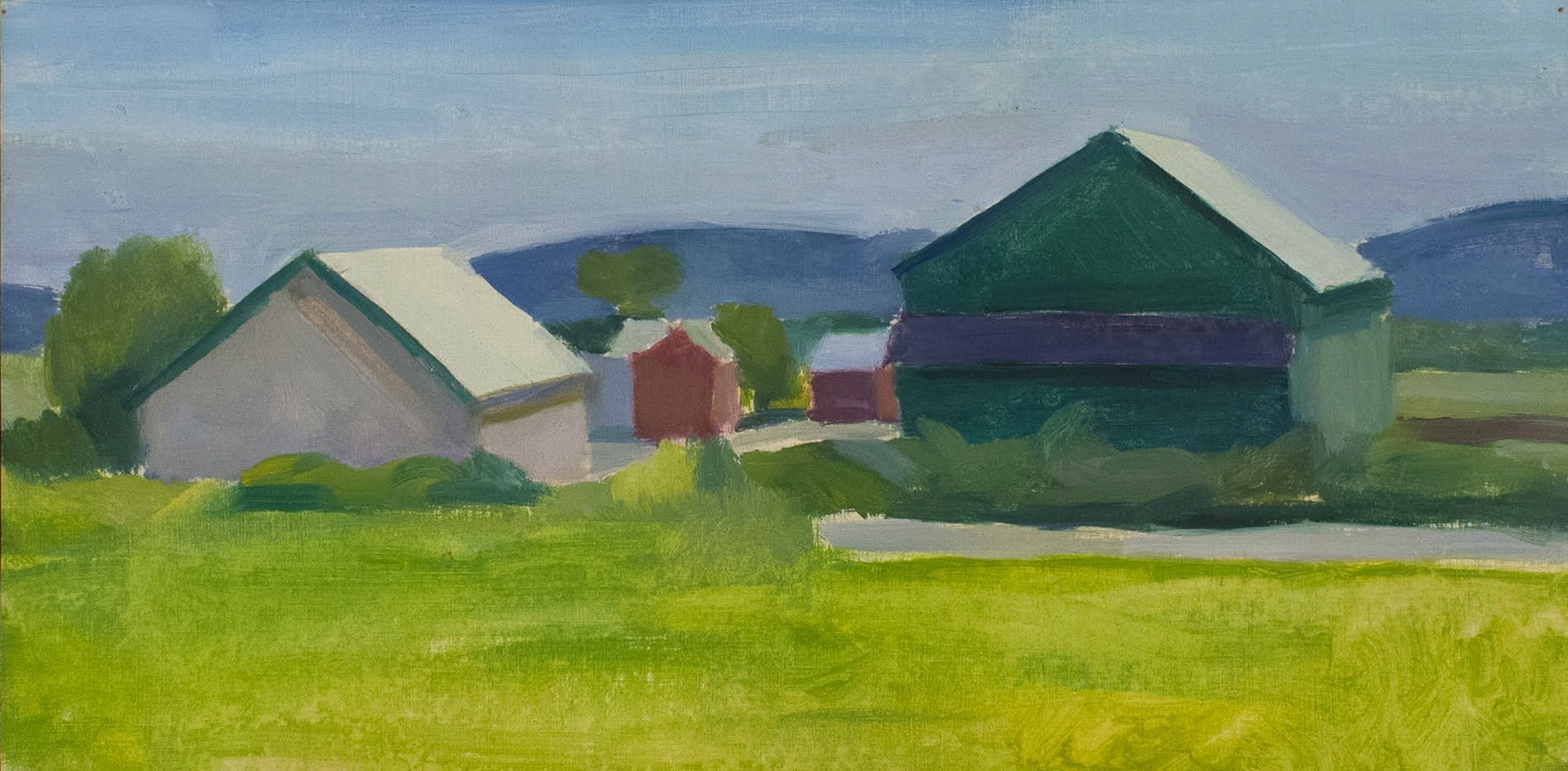   Green Barns , 1985, oil/paper, 7 x 13 in.  (Not for sale)  