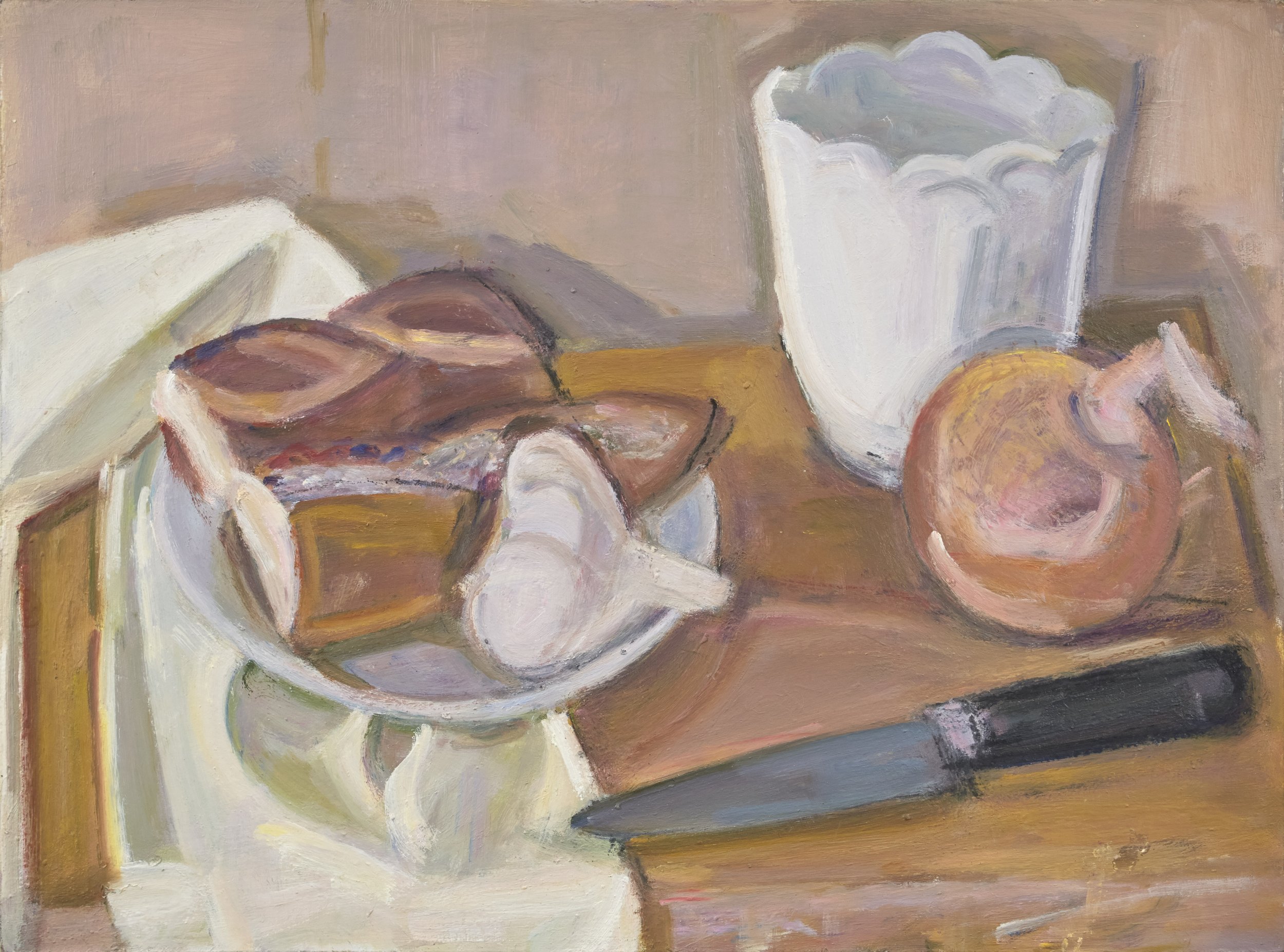   Still Life with Bread and Knife , 2020, oil/panel, 11 x 15 in. (Not for sale) 