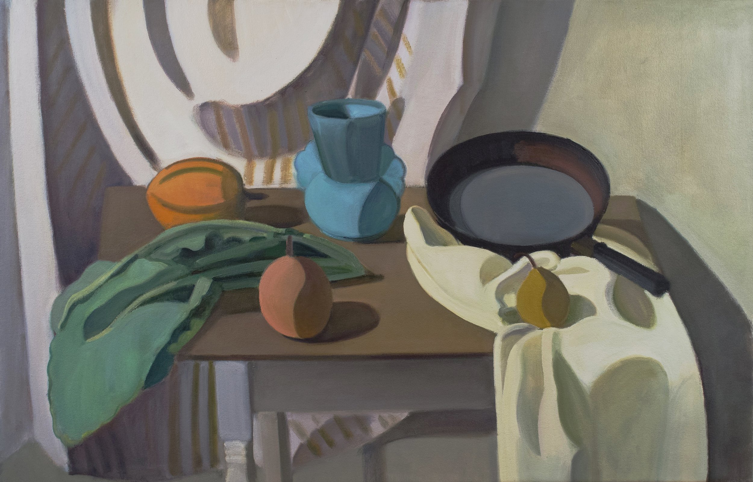 Blue Vase and Collard Greens , 1997, oil/canvas (framed), 23 x 36 in. (available)