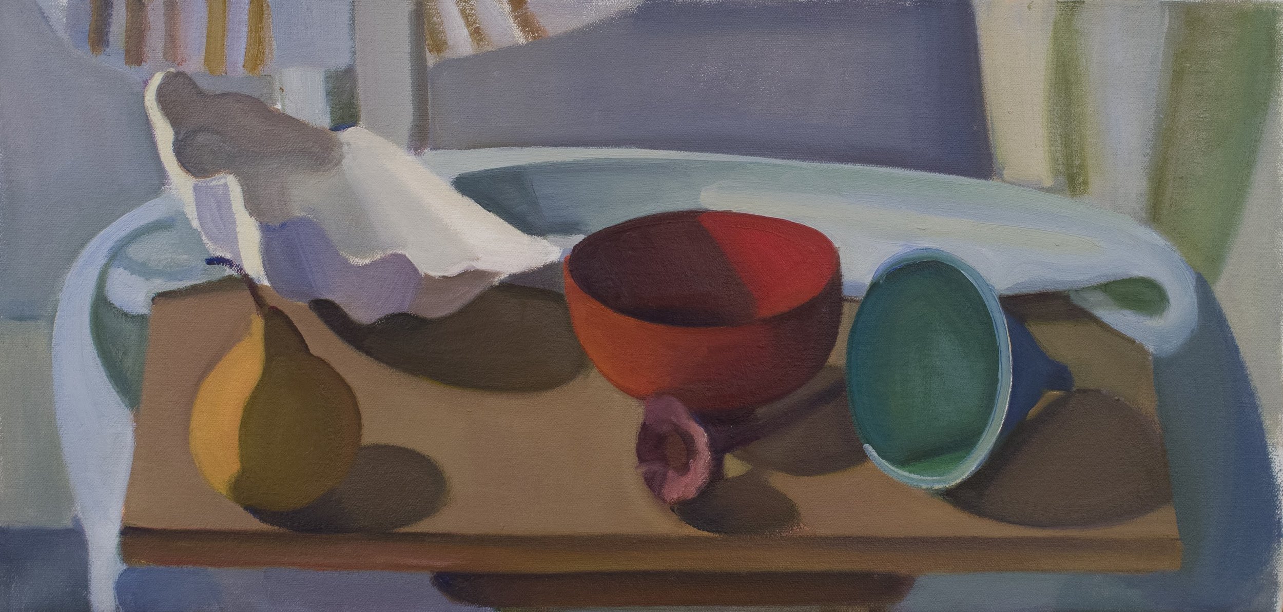   Lacquer Bowl and Funnel , 1997, oil/canvas, 11 x 23 in.  (Private collection)  