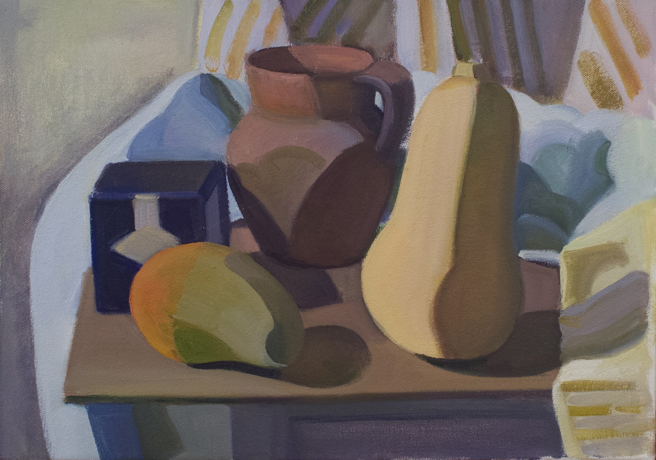   Squash, Tea Can and Mango , 1997, oil/canvas, 12 x 17 in. (Not for sale) 