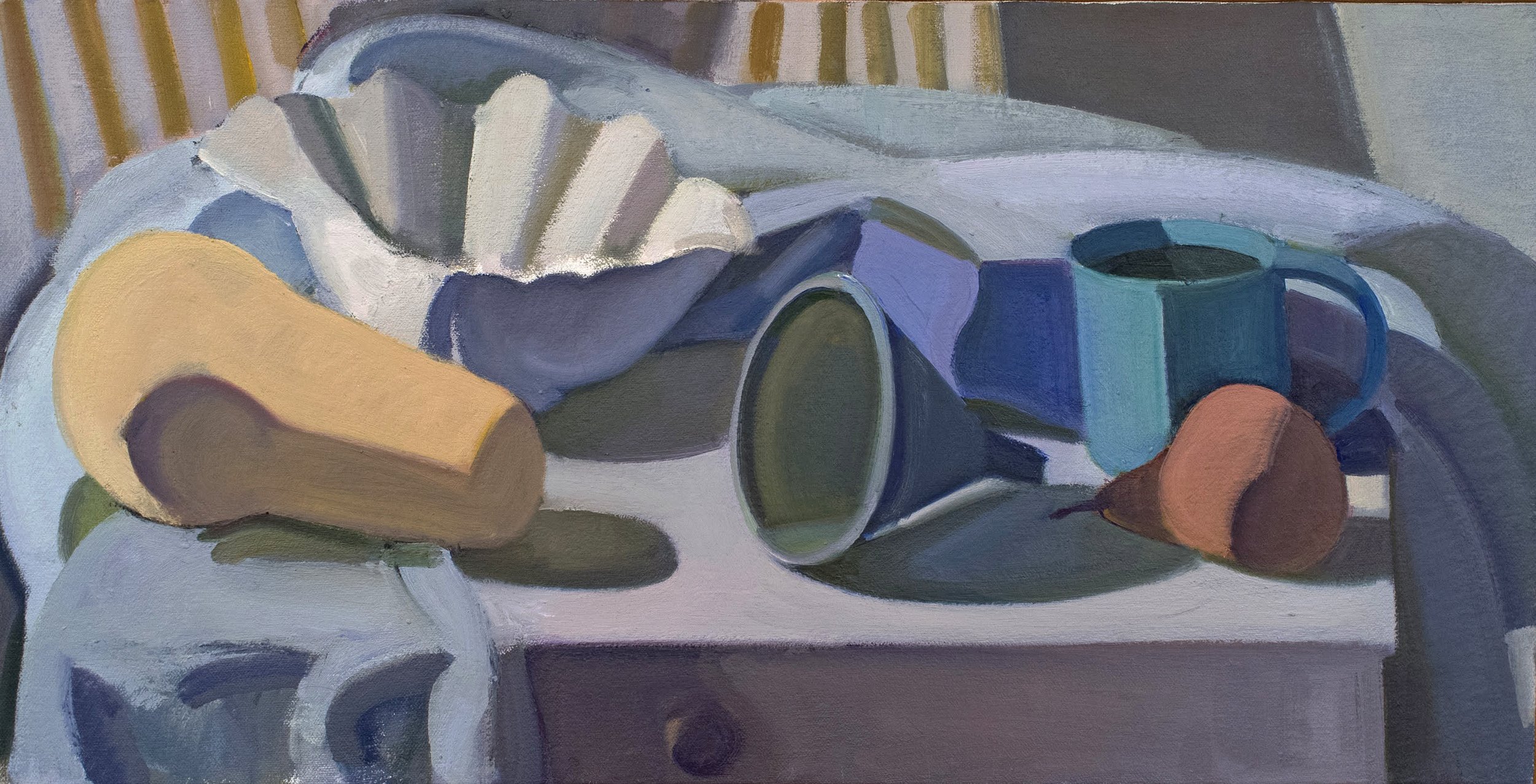   Shell, Funnel and Blue Cloth , 1997, oil/canvas, 12 x 24 in. (Private collection) 