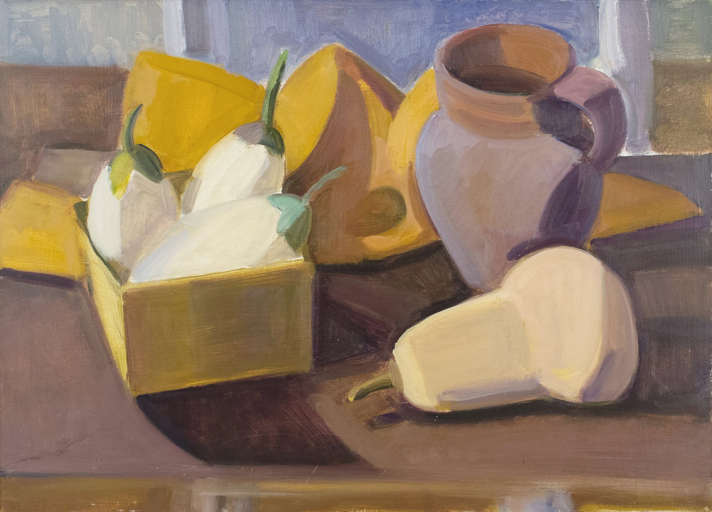   Portuguese Pitcher, White Eggplants in Basket , c. 1999, oil/panel, 13 x 18 in. (NFS) 