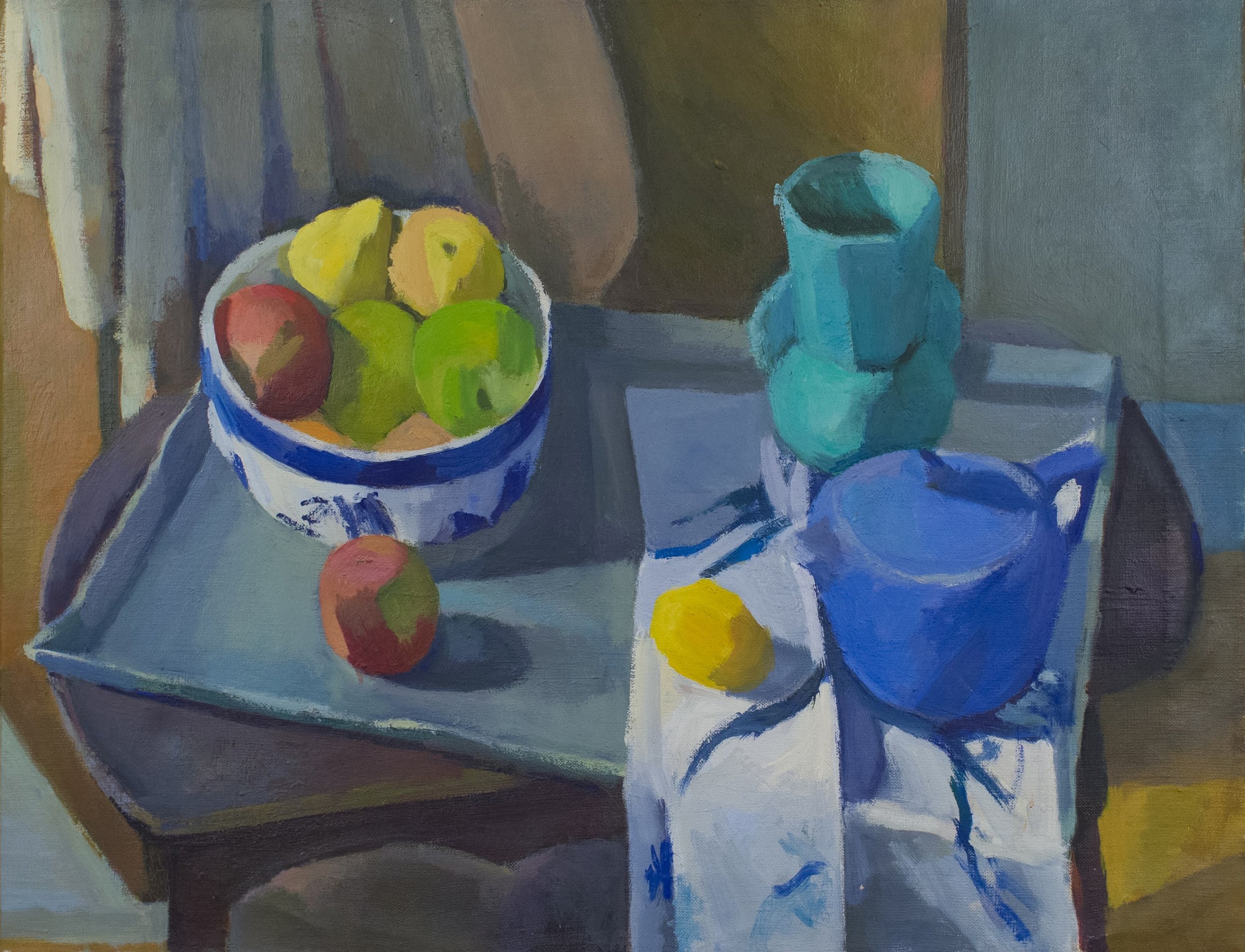   Still Life, Blue Teapot , 1985, oil/canvas, 18 x 23 in. (Not for sale) 