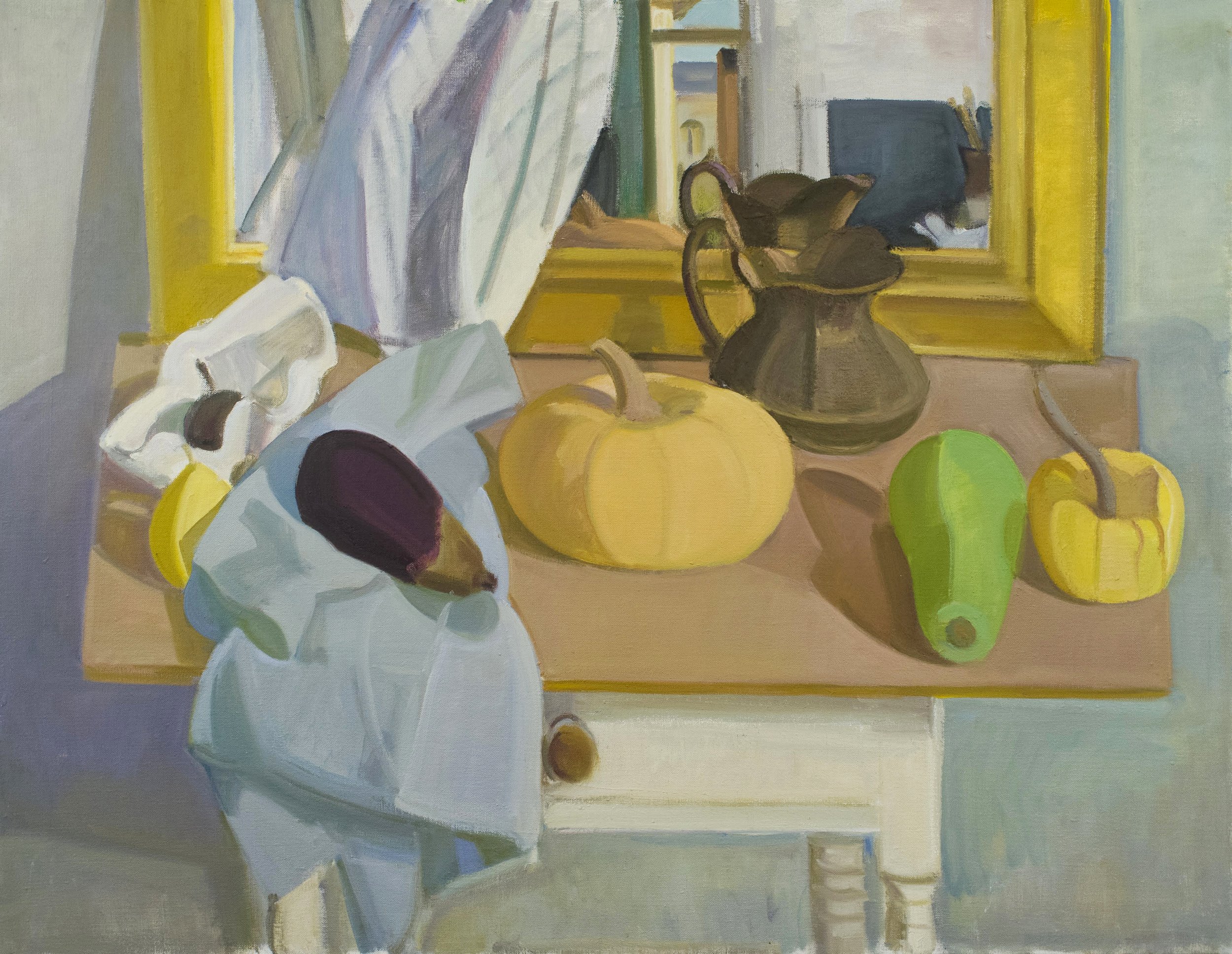  Still Life on Table with Mirror Behind , c. 2008, oil/canvas, 28 x 36 in. Private collection)  