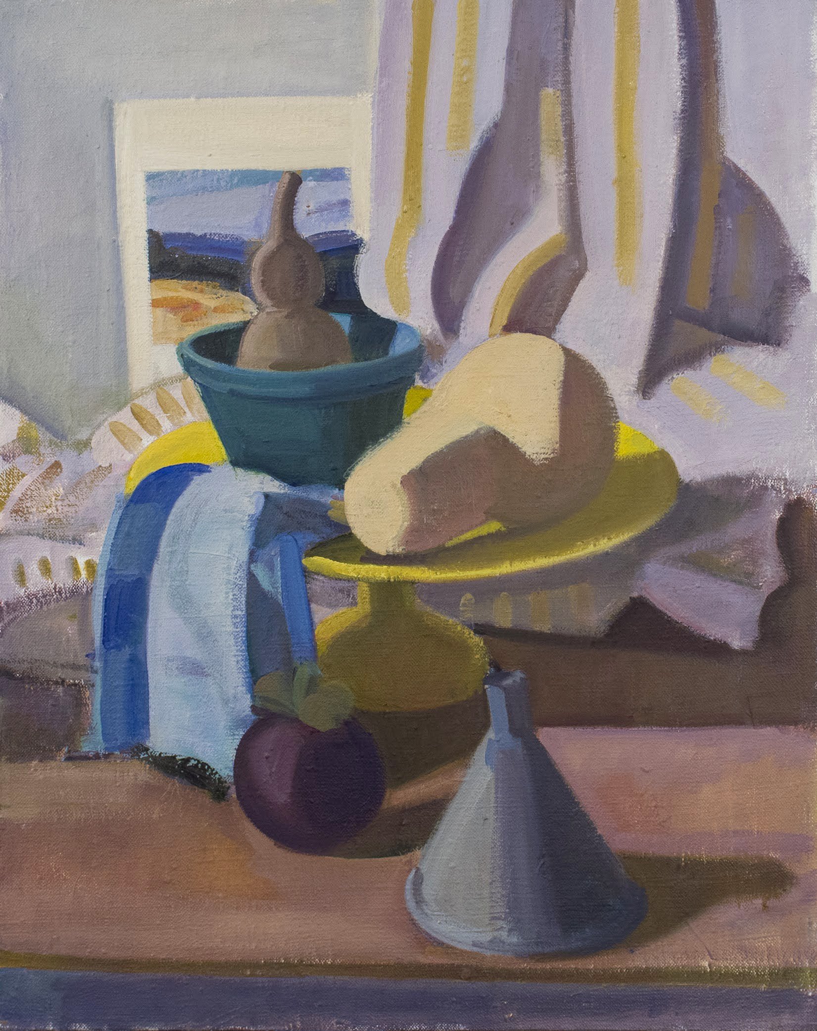   Green Bowl, Squash and Gourd on Cake Plate , 2002, oil/canvas, 20 x 16 in. (Private collection) 