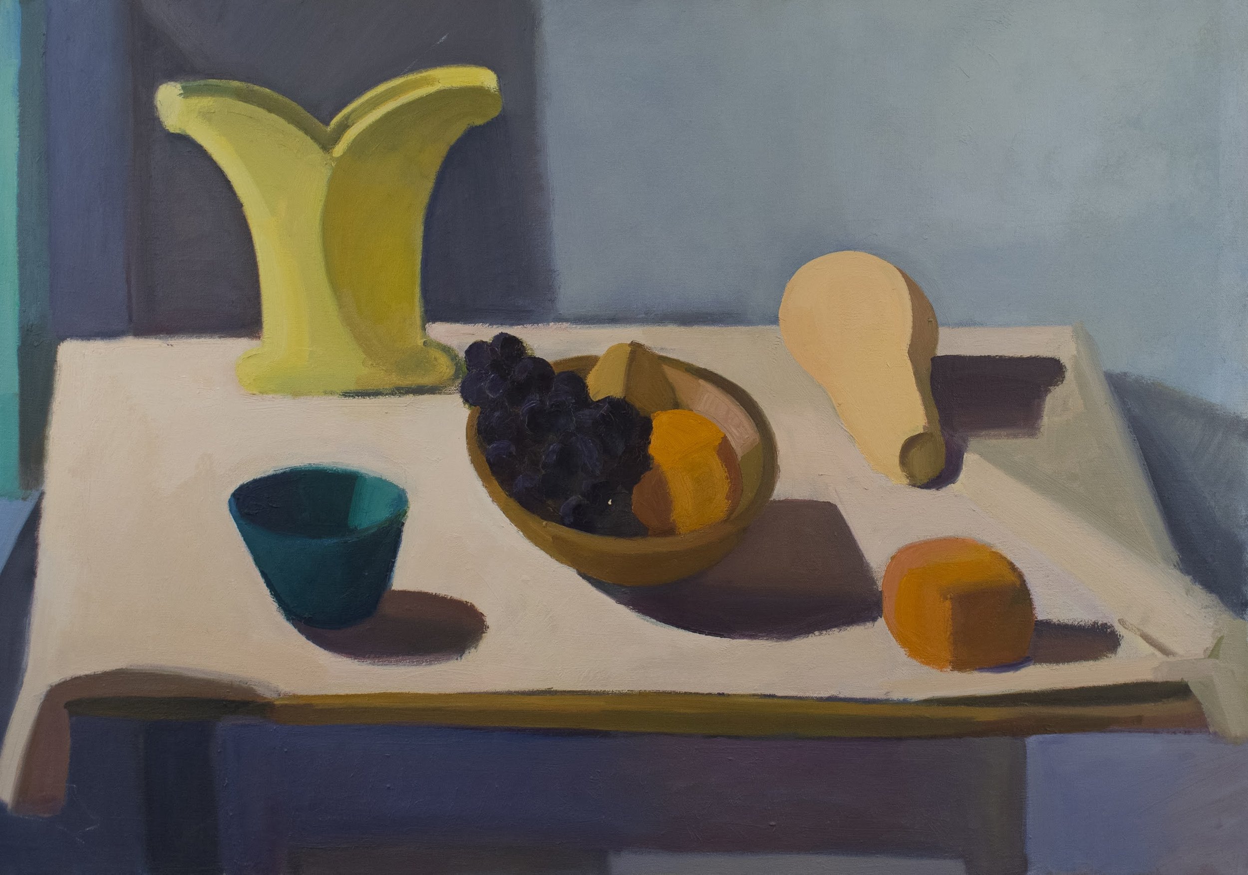   Winged Vase, Green Cup, Bowl of Grapes , c. 1992, oil/canvas (signed and framed by the artist), 24 x 34 in., $3,000 