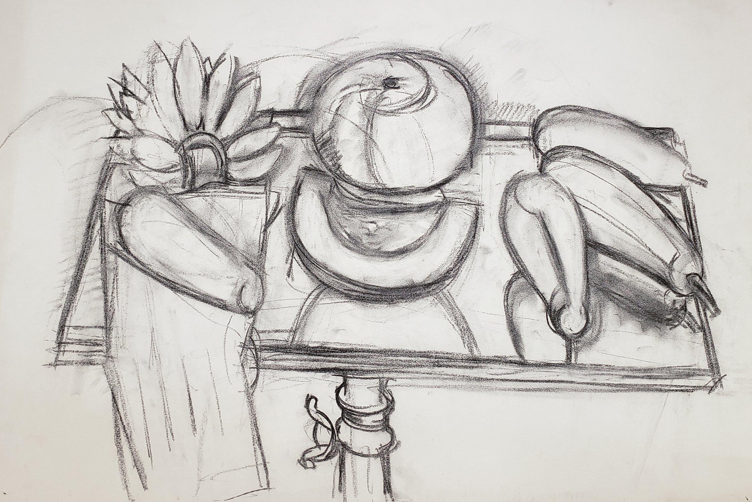   Bananas and Squashes on Black Drawing Table (study) , c. 2003, charcoal/paper unmounted, 22 x 30 in., $450 