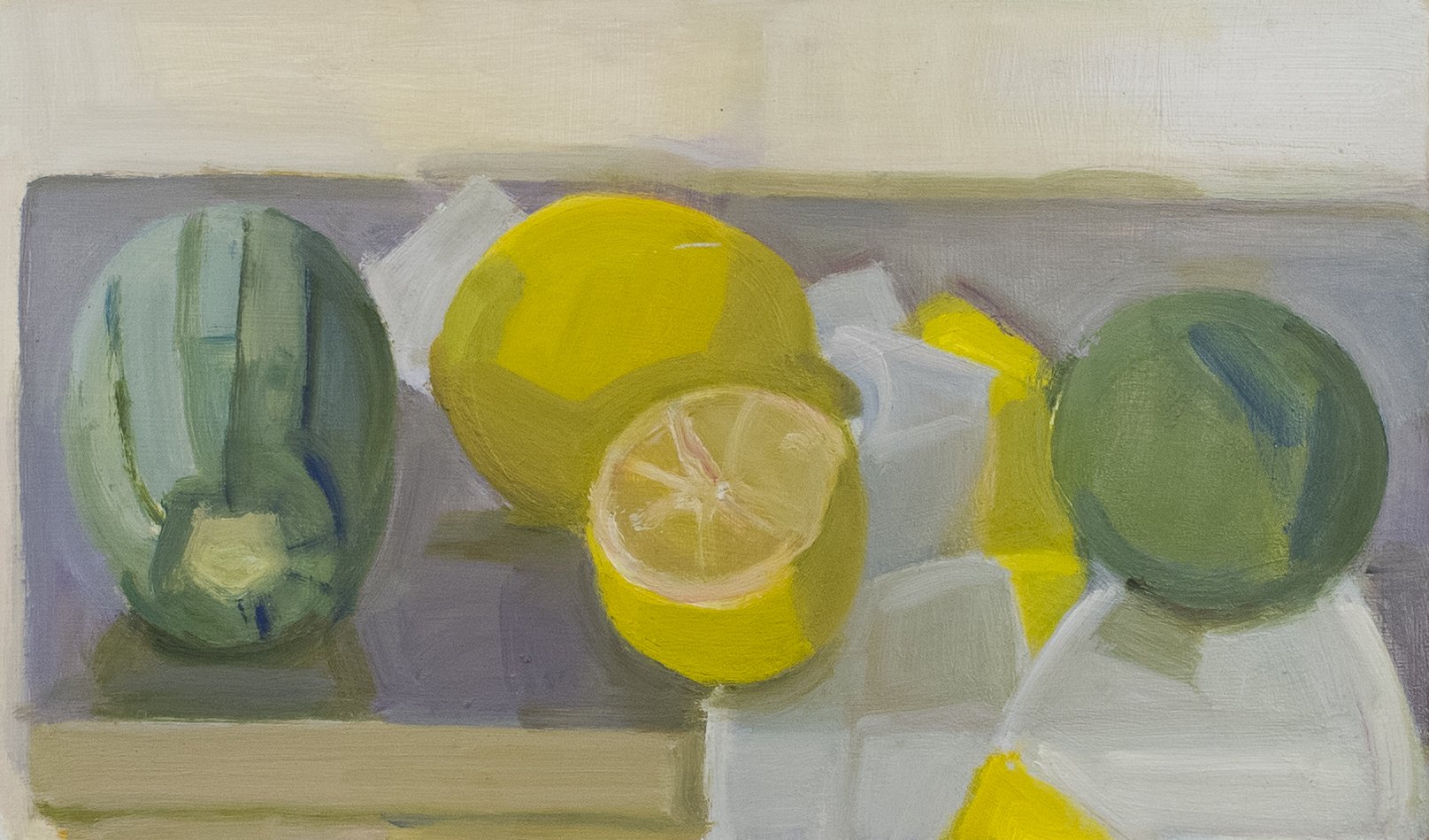   Tiger Squash, Lemons and Lime , 2017, oil/panel, 8 x 13 in. (Not for sale) 