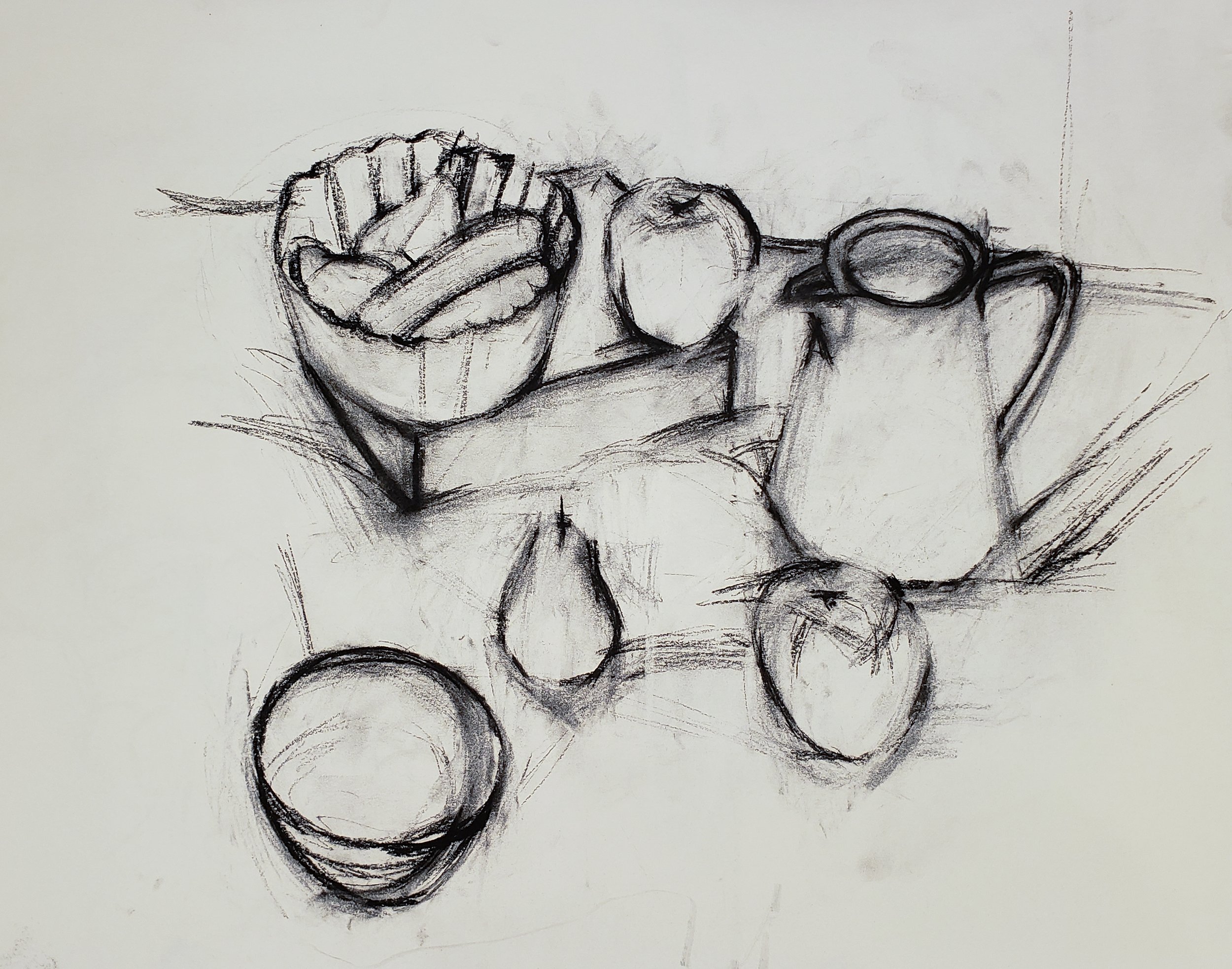   Still Life Study with Pitcher and Mold , undated, charcoal/paper unmounted, 18 x 24 in, $350 