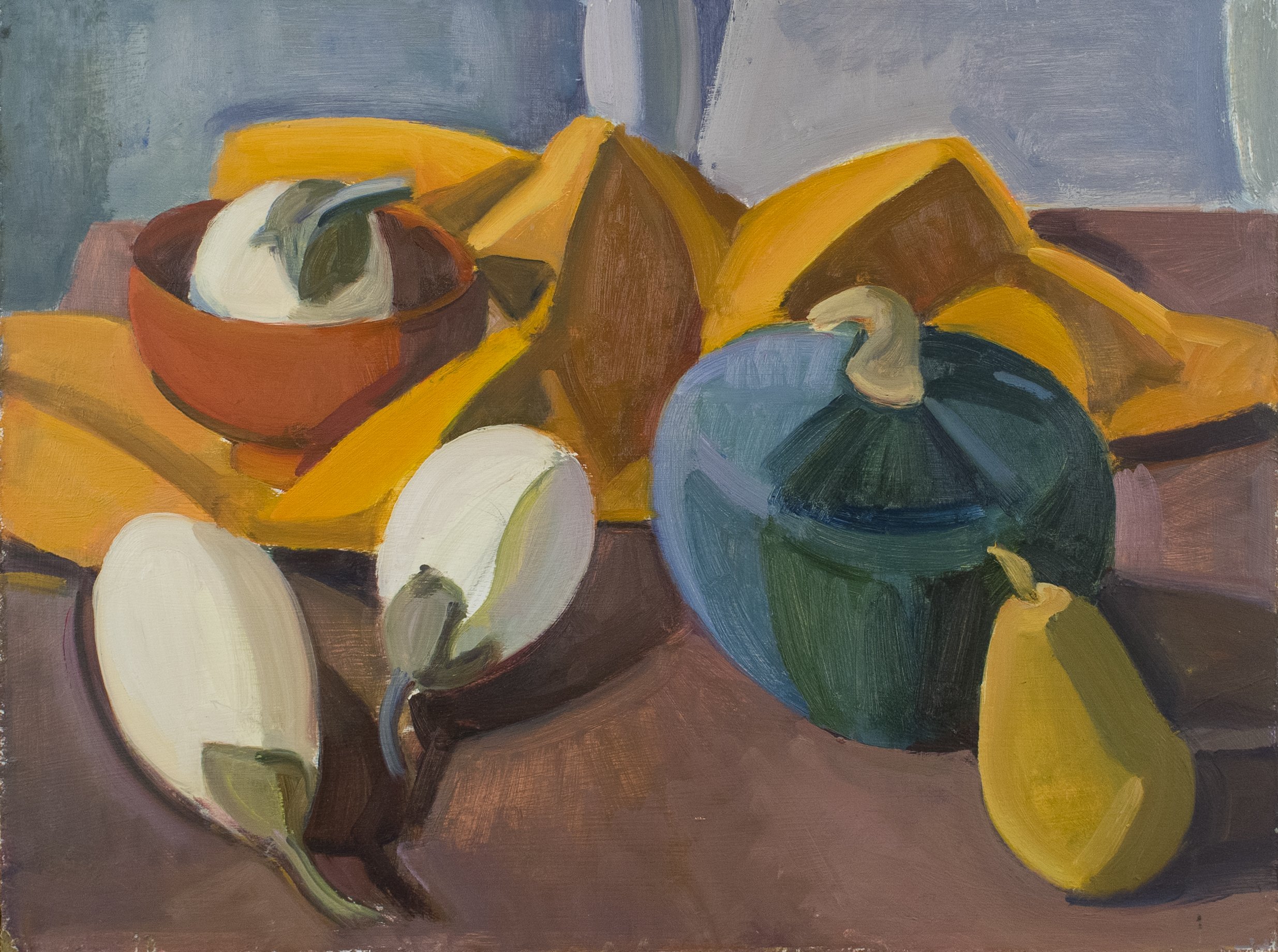   Winter Squash and White Eggplant , c. 1999, oil/panel, 12 x 16 in. (Private collection) 