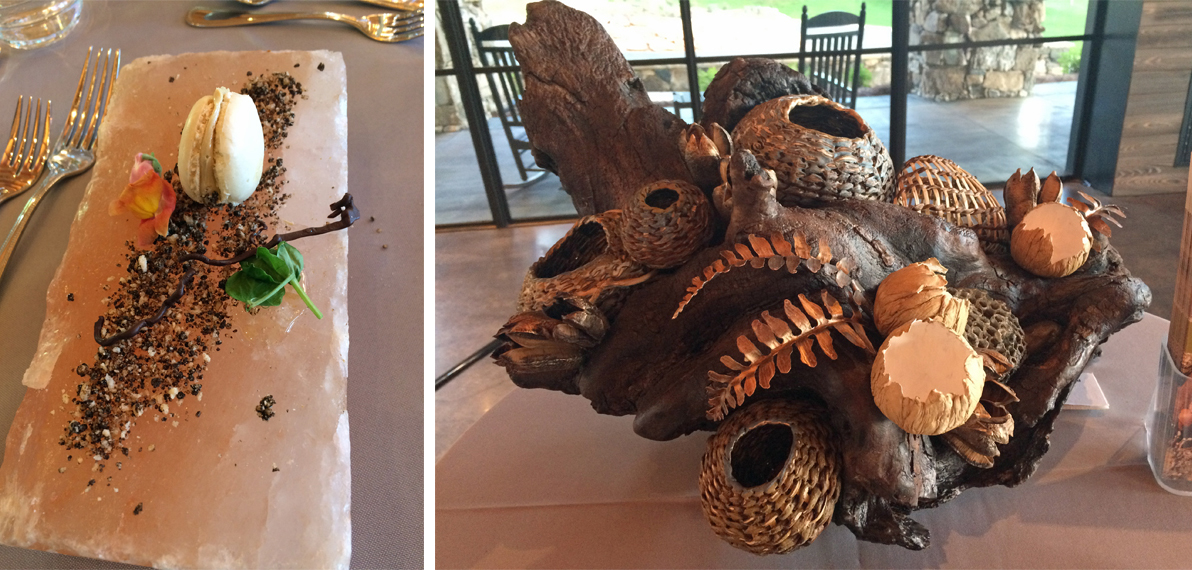 Matt Tommey's basket/art sculpture was pared with smoked foie Gras macaroon, black garlic dirt, apple honeycomb and micro flowers.