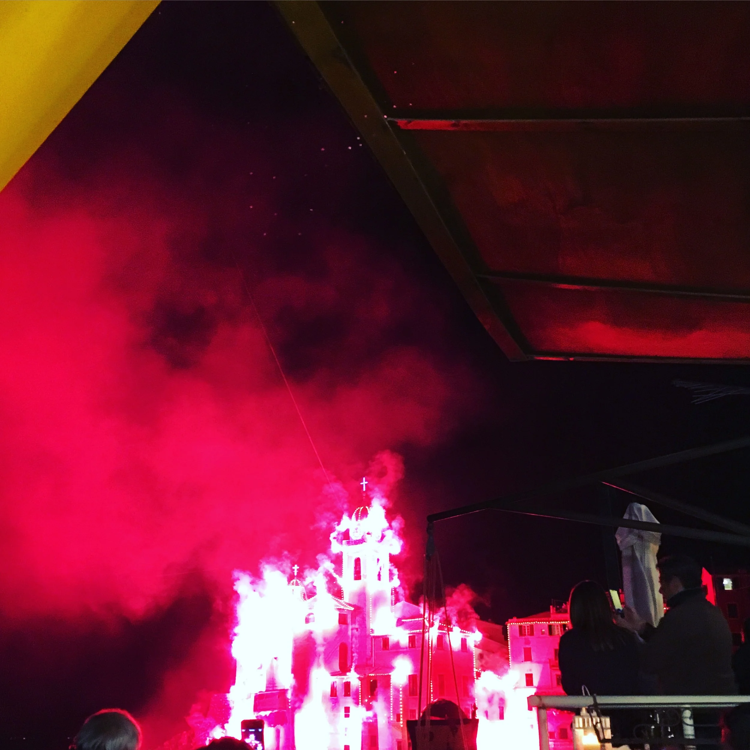 An epic firework display.. City on fire. 