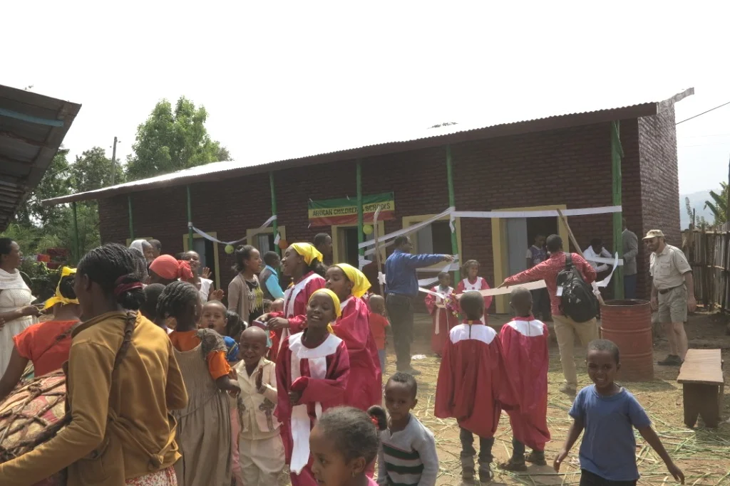  2018 Brand new school in Sokoro, Ethiopia made of brick with community celebration. 