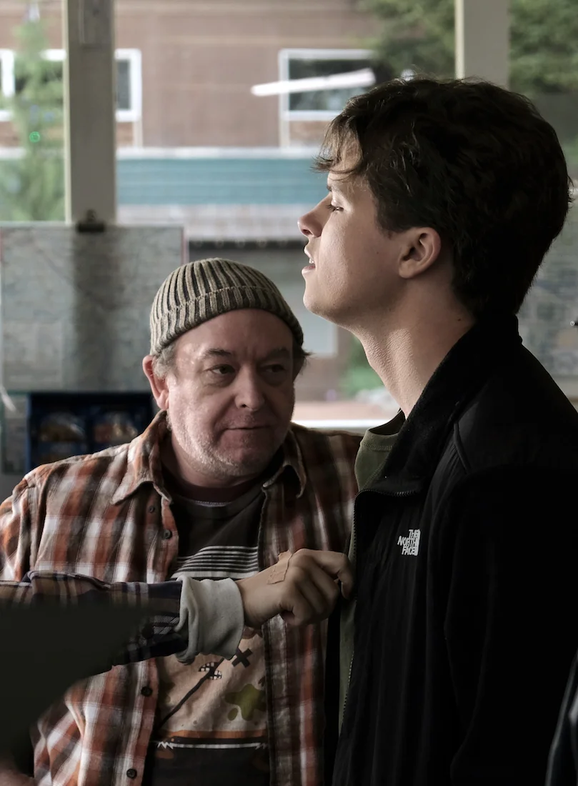  Actors Bob Olin and Jackson Trent on the set of "Ape Canyon" in Ronald, WA. 2018. 