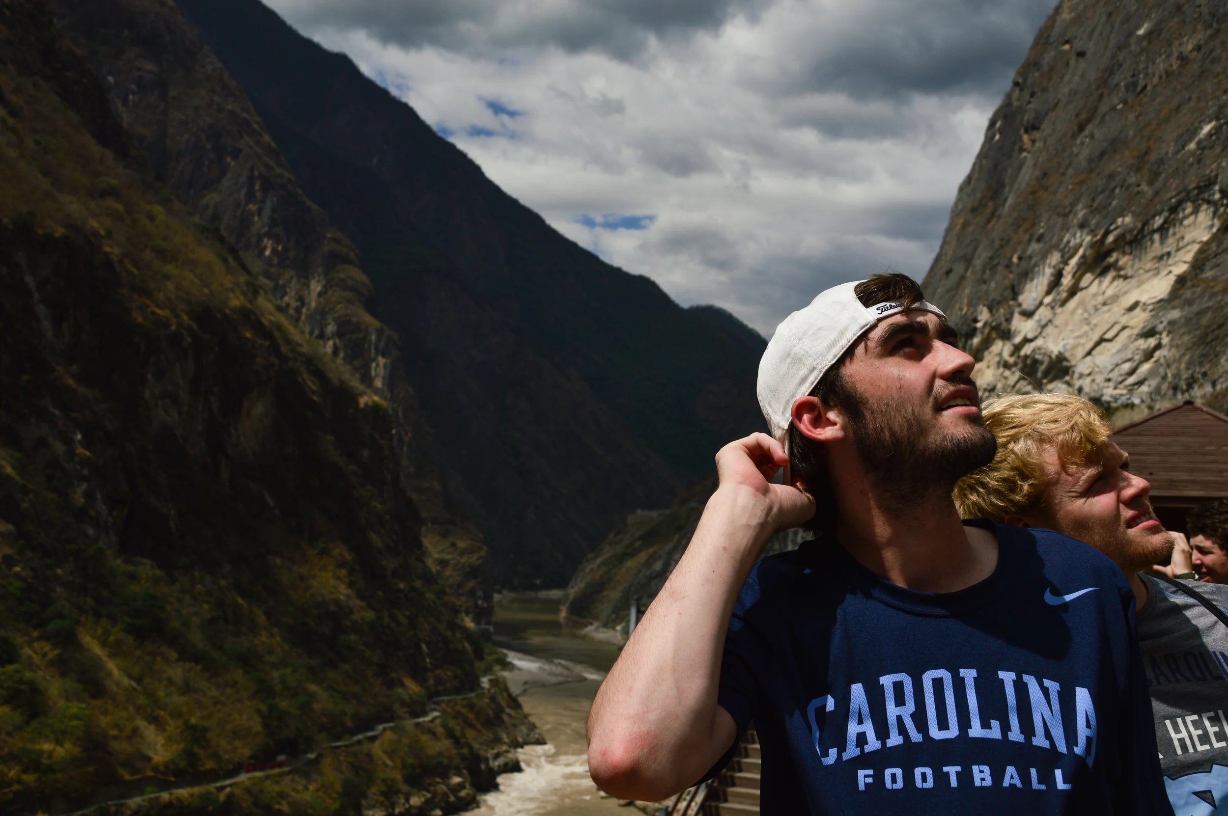 June 2015. Zach Smith and Thomas Darden are overwhelmed by the size of the mountains in the Tiger Leaping Gorge, Yunnan Province.