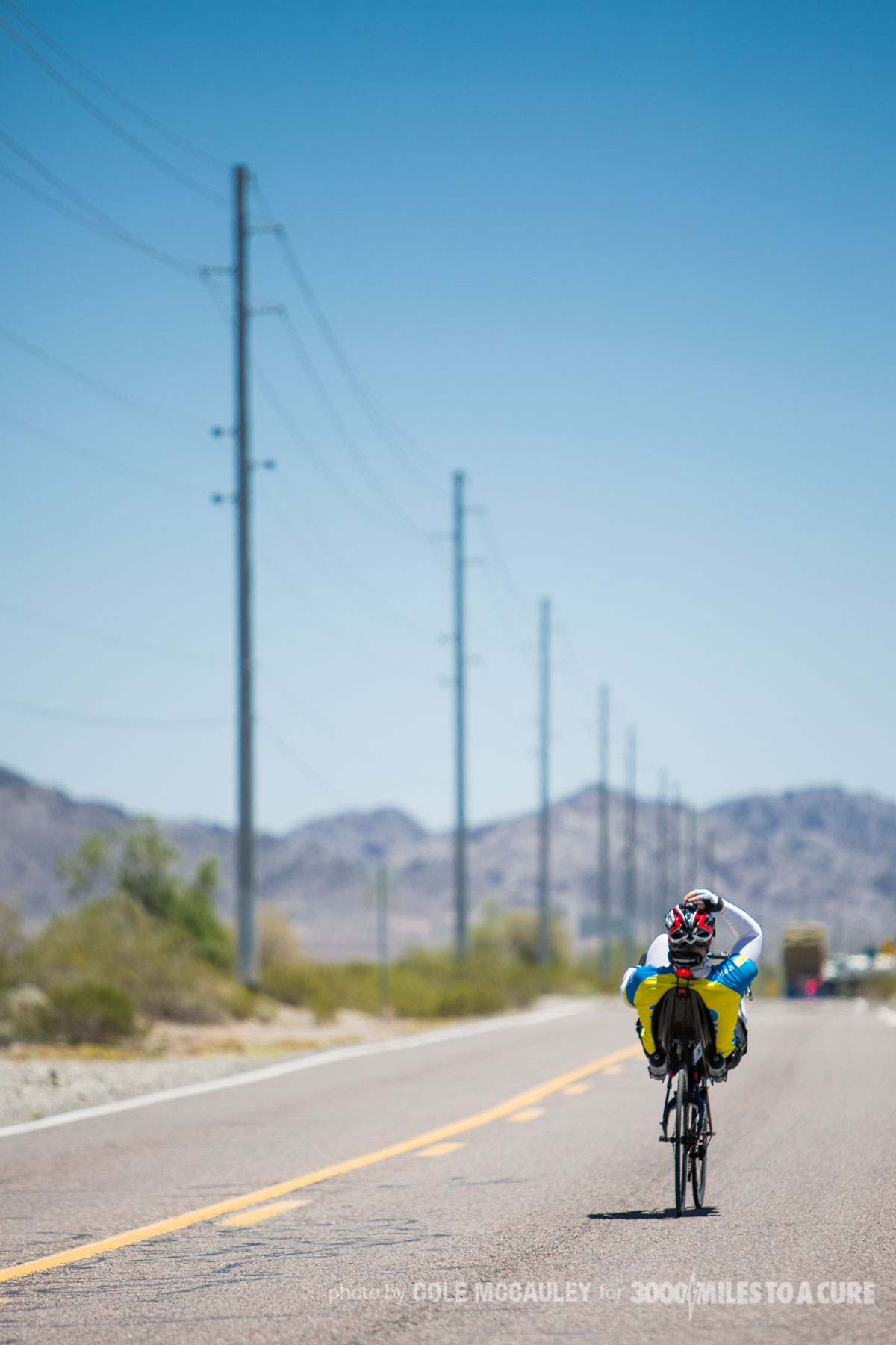 Despite falling on hot roads in Arizona and filling his jersey with ice to get through the heat, Rob kept riding. 