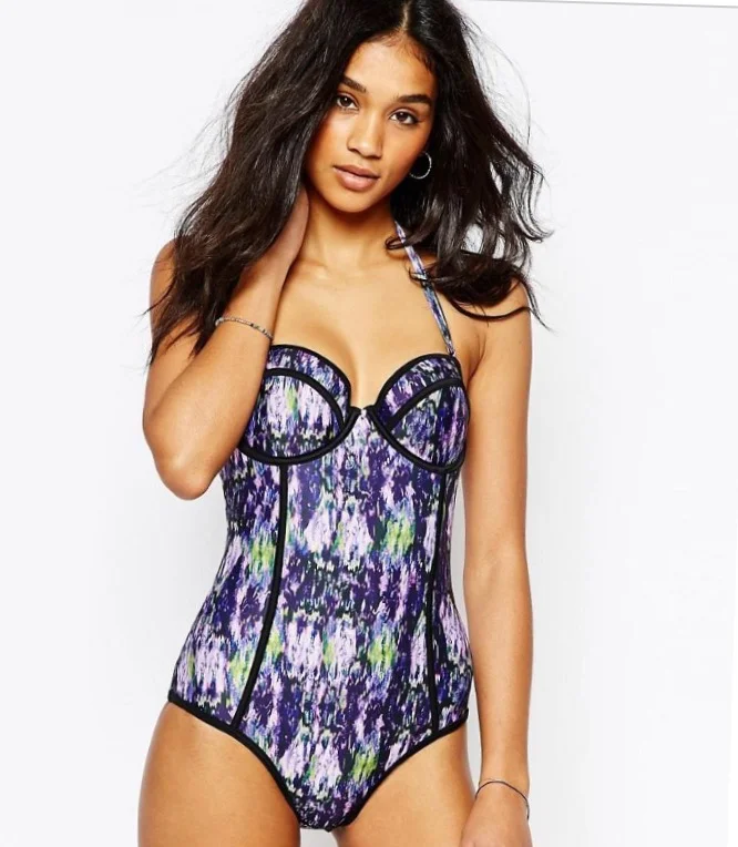 ASOS 'Wolf & Whistle Cupped Printed Swimsuit B-F Cup $57