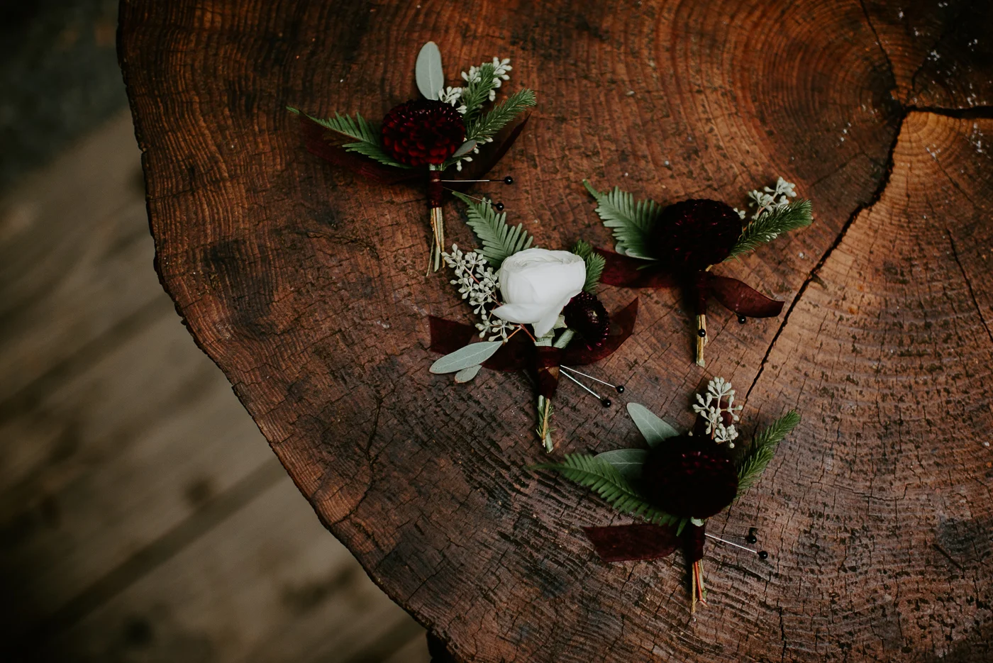 Treehouse Point Wedding Details - Boutonniere Detail Shot - Treehouse Point Wedding Photographer - Kamra Fuller Photography - Seattle Wedding Photographer