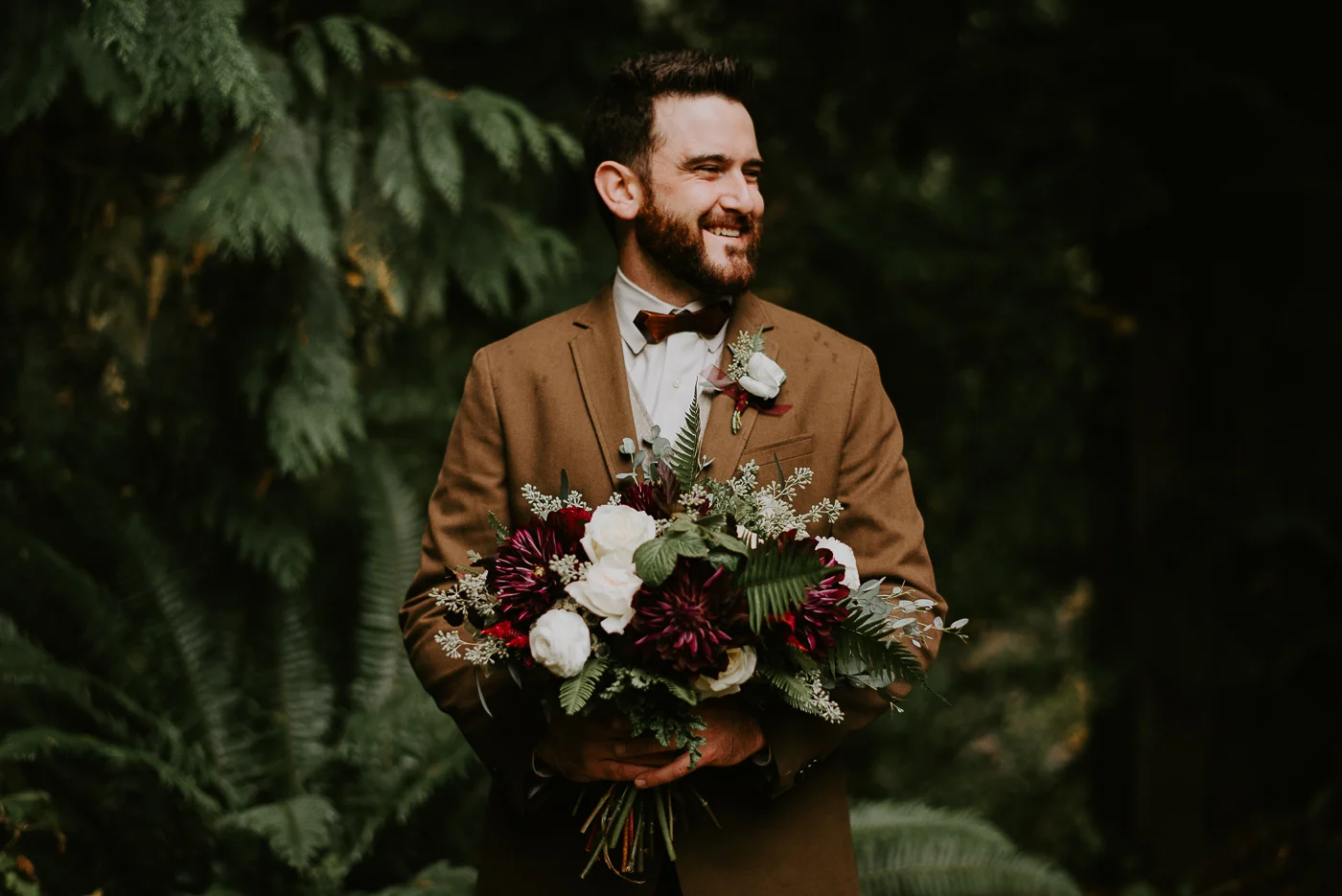 Groom Portrait at Treehouse Point, Issaquah by Seattle Intimate Wedding Photographer Kamra Fuller Photography Seattle Wedding Photographer