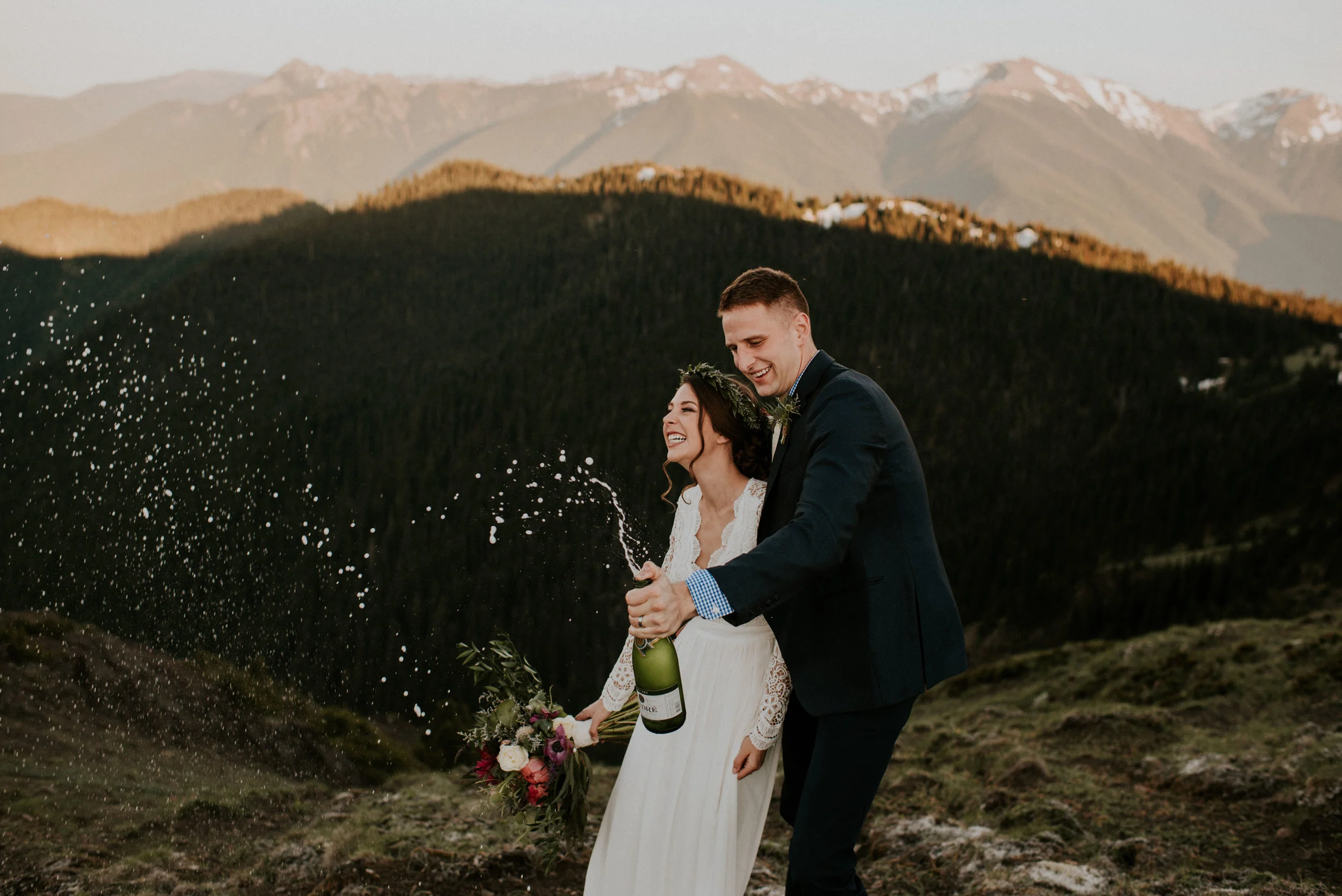 Popping Campagne at Deer Park by Deer Park Elopement Photographer Kamra Fuller Photography Seattle Wedding Photographer