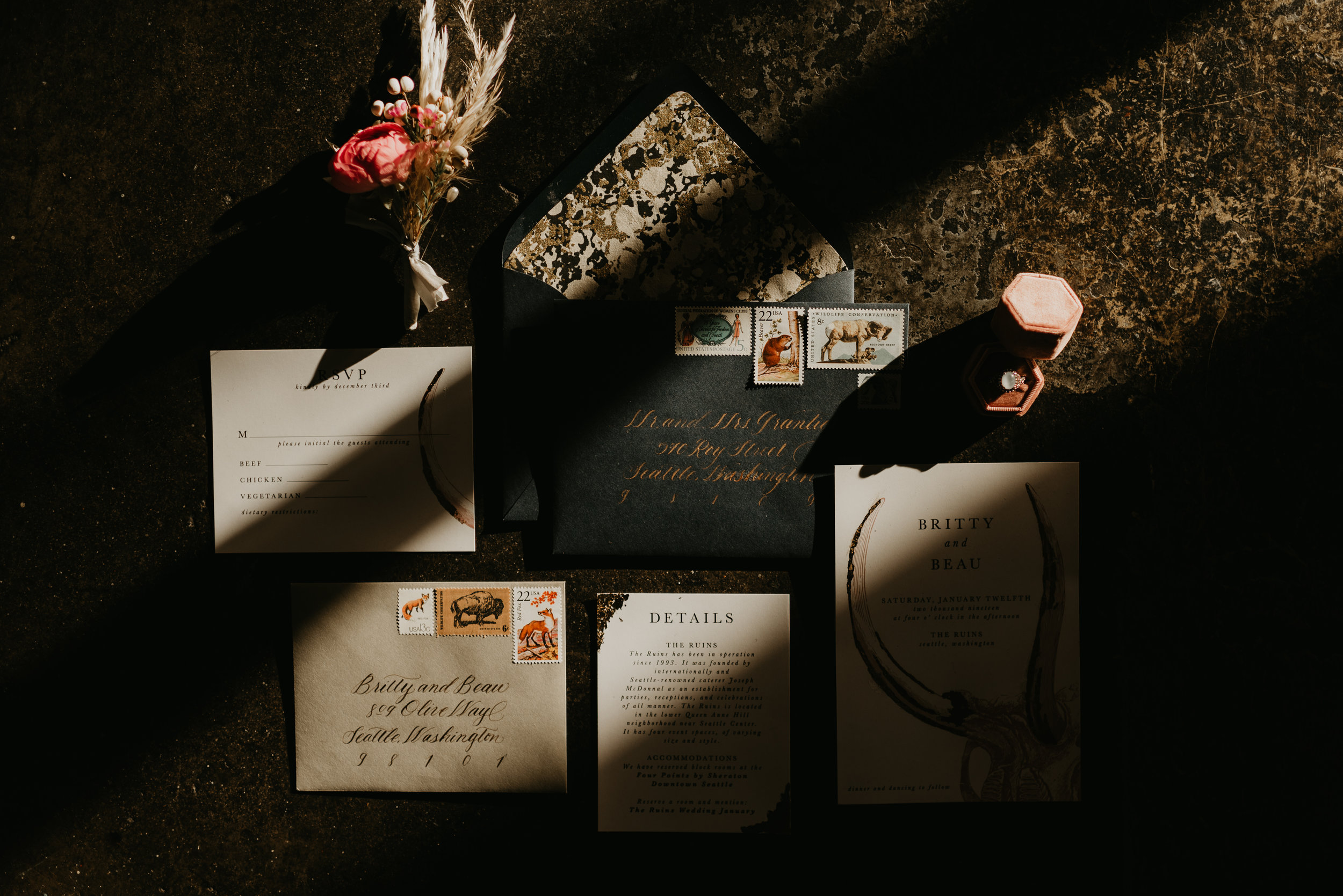 Wedding Stationery - Beau + Britty - Dutch Carnival Styled Elopement Shoot at The Ruins, Seattle, WA - Seattle Elopement Photographer