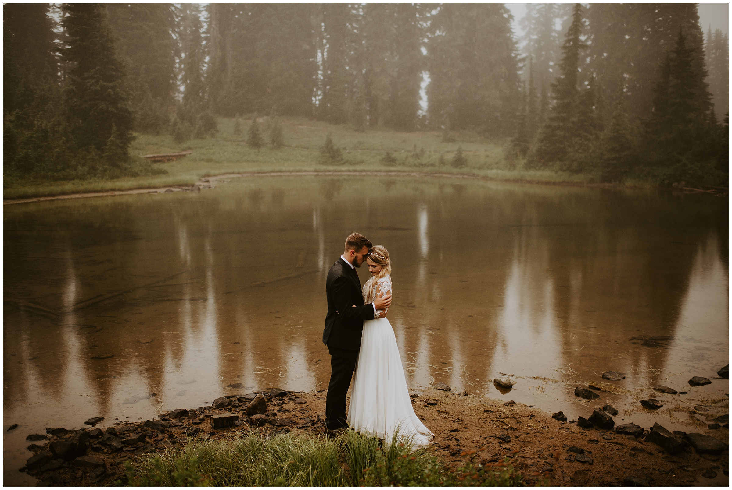 Cameo + Dawson's Foggy Mt. Rainier Wedding Portrait Session at Tipsoo Lake, WA by Seattle Elopement Photographer, Kamra Fuller Photography