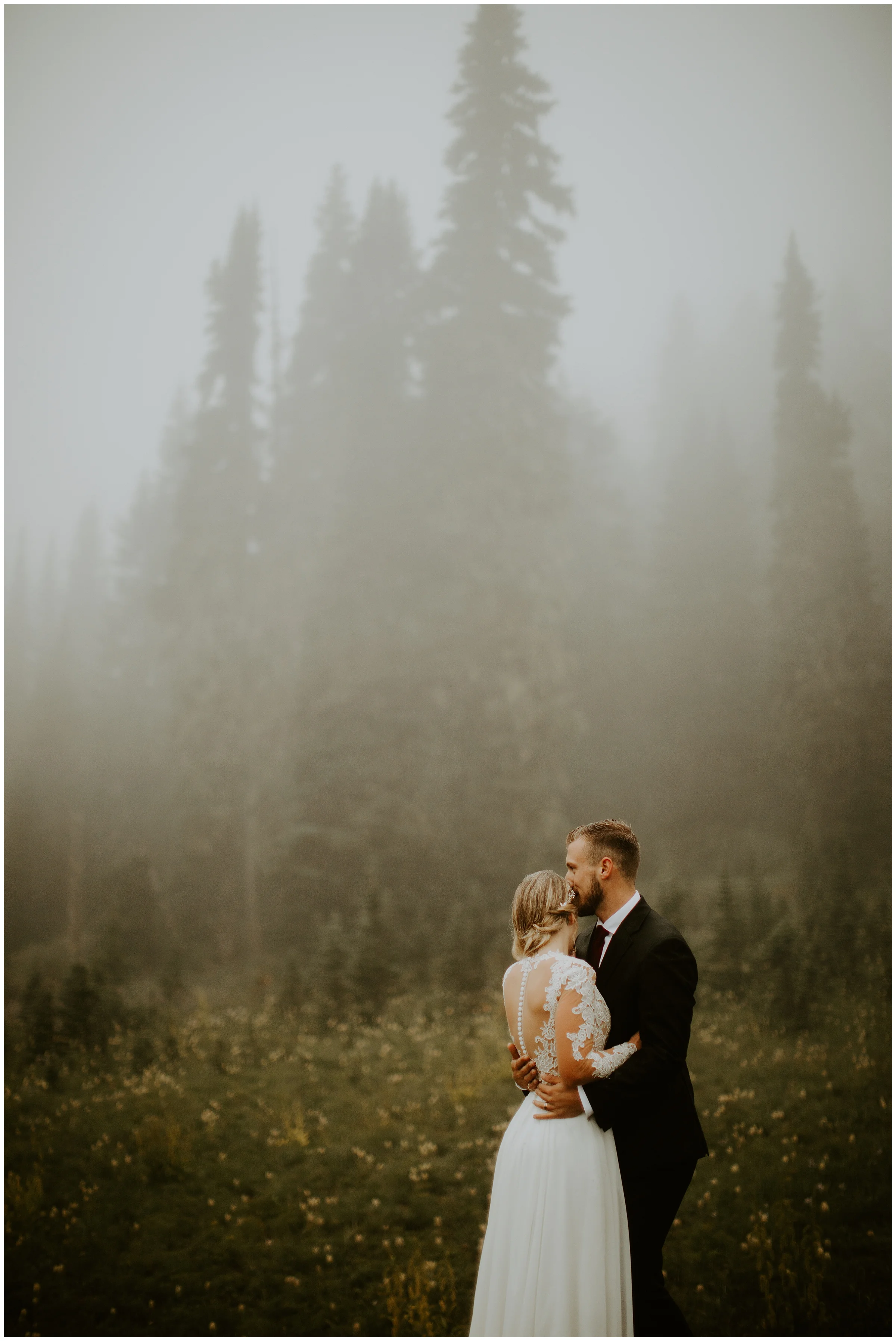 Cameo + Dawson's Foggy Mt. Rainier Wedding Portrait Session at Tipsoo Lake, WA by Seattle Elopement Photographer, Kamra Fuller Photography