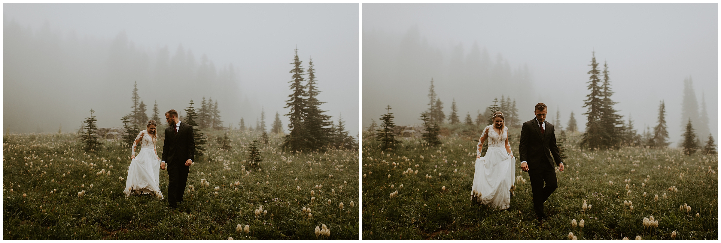 Cameo + Dawson's Foggy Mt. Rainier Wedding Portrait Session at Tipsoo Lake, WA by Seattle Elopement Photographer, Kamra Fuller Photography