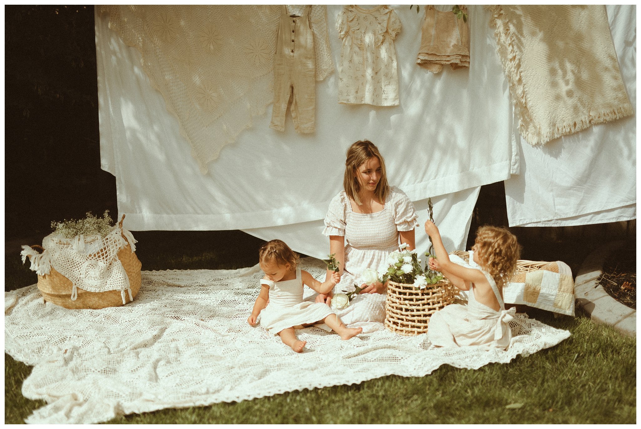 Backyard CottageCore Picnic Motherhood Session in Boise, ID