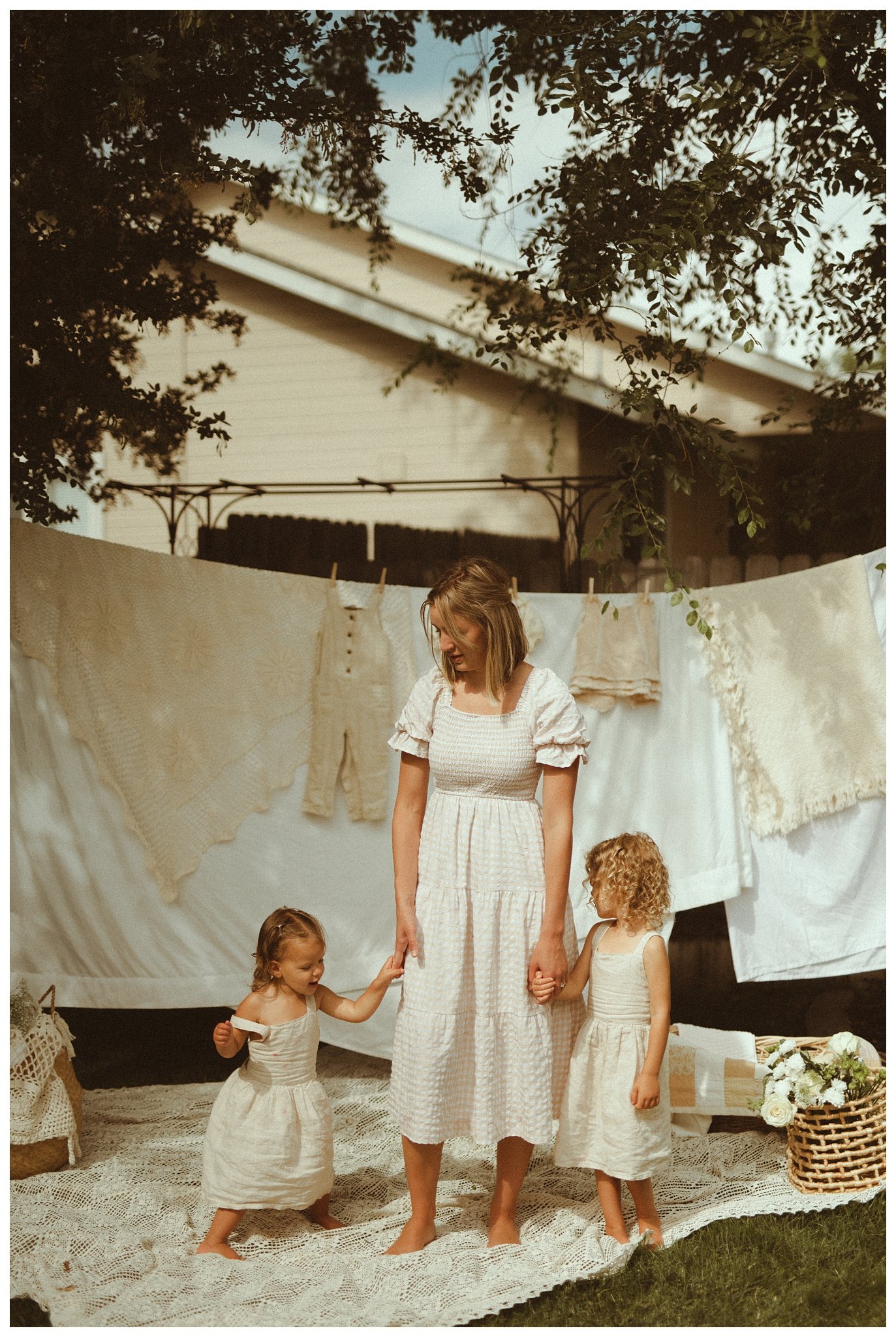 Backyard CottageCore Picnic Motherhood Session in Boise, ID