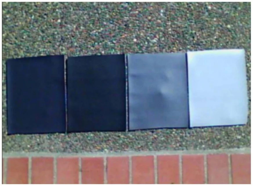 This image shows four colors of MasterCraft vinyl. From left to right we have Cool Feel Black, Midnight Black, Genesis Meteor Gray, and Rayo Flint.
