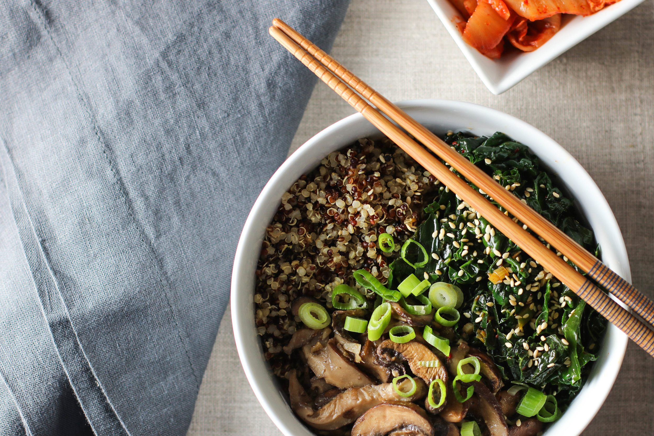 Miso Mushroom Quinoa Bowls with Spicy Sesame Kale — Erin Parekh