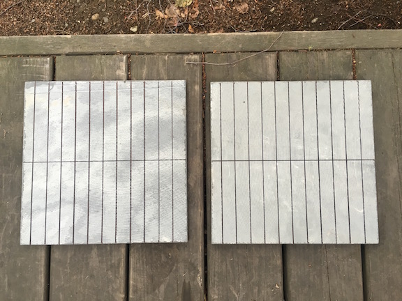 Slate tiles marked for spear & knife blanks
