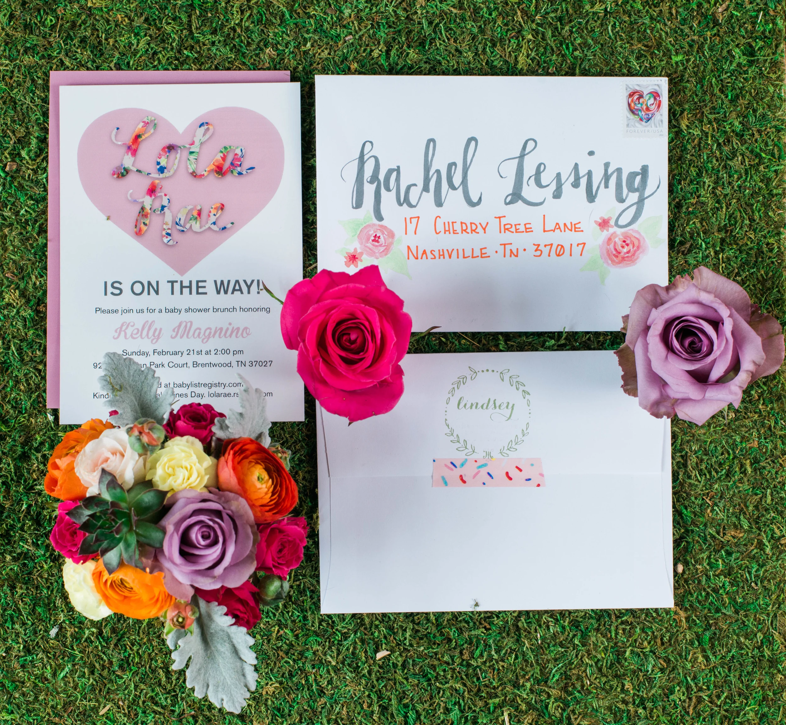 Florals by: Sarah Woodall of Gold Leaf Floral Calligraphy by: Ginger Swan of Swan Lindsey Lettering
