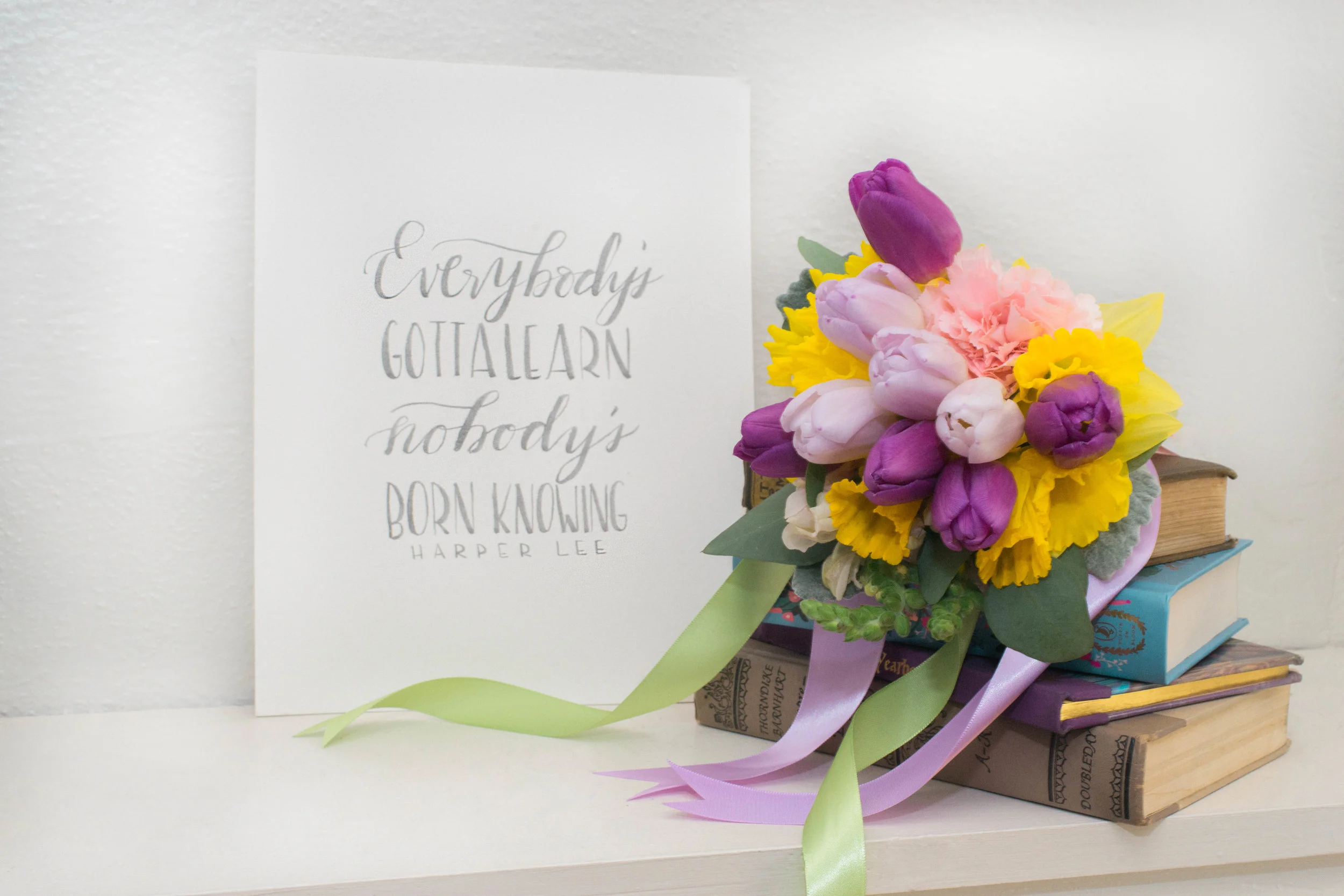 Florals by: Sarah Woodall of Gold Leaf Floral Calligraphy by: Ginger Swan of Swan Lindsey Lettering