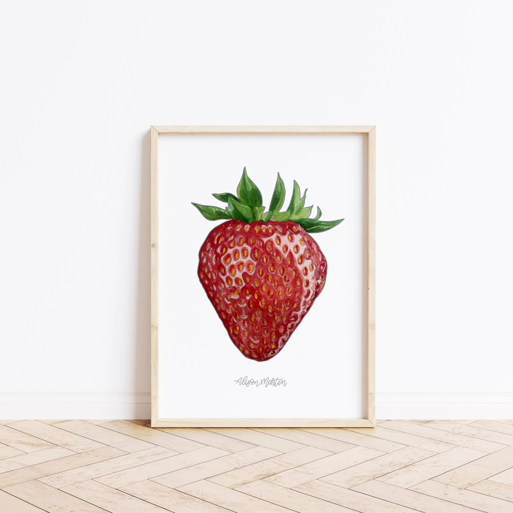 Strawberry Watercolour Art Print 9 x 12