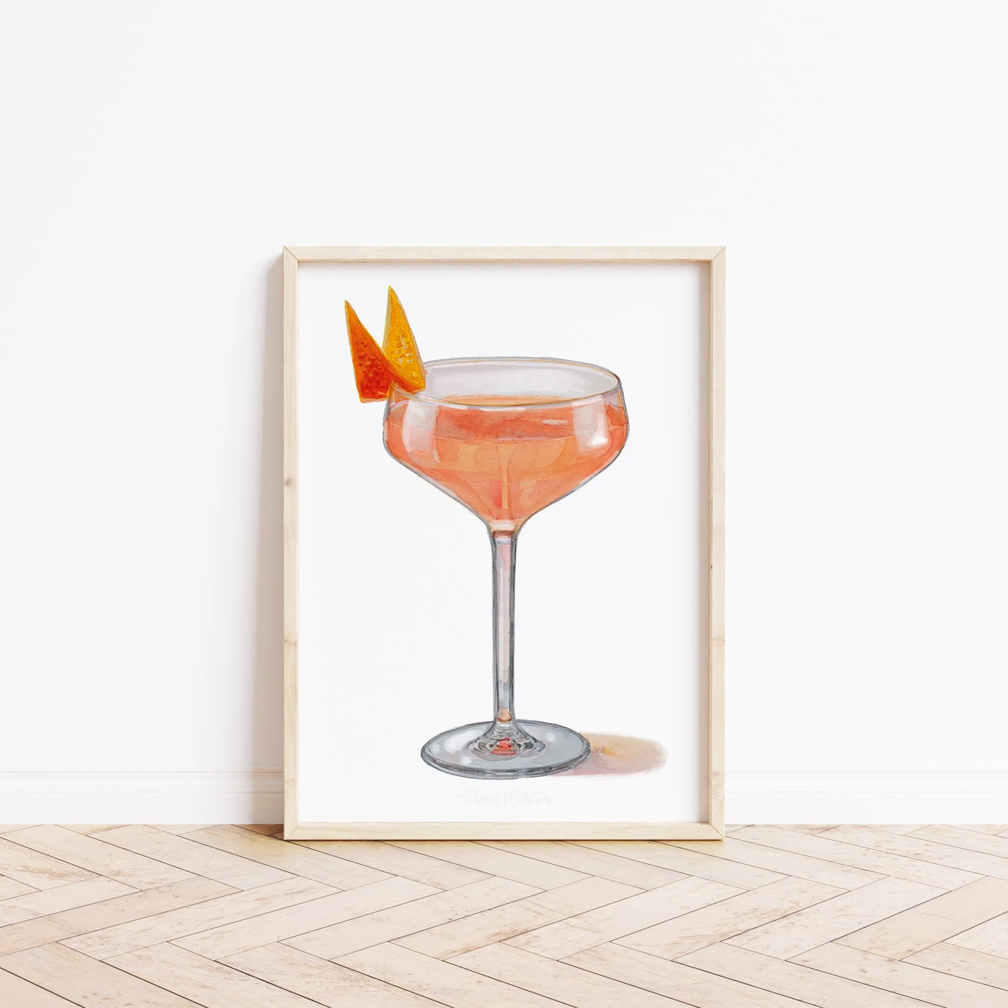 Paper Plane Cocktail Watercolour Art Print 9 x 12