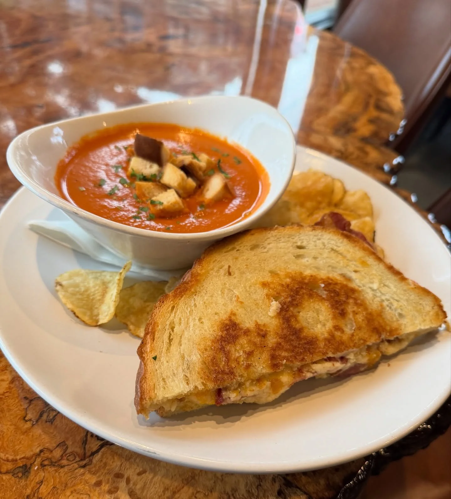 Soup and Half Sandwich for lunch, the best of both worlds on one plate!

@taproot_cider_house #ciderhouse #grilledcheese #soup #lunchspot