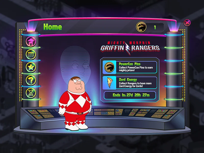 Background art, buttons, icons & logo design for Family Guy + Power Rangers Event