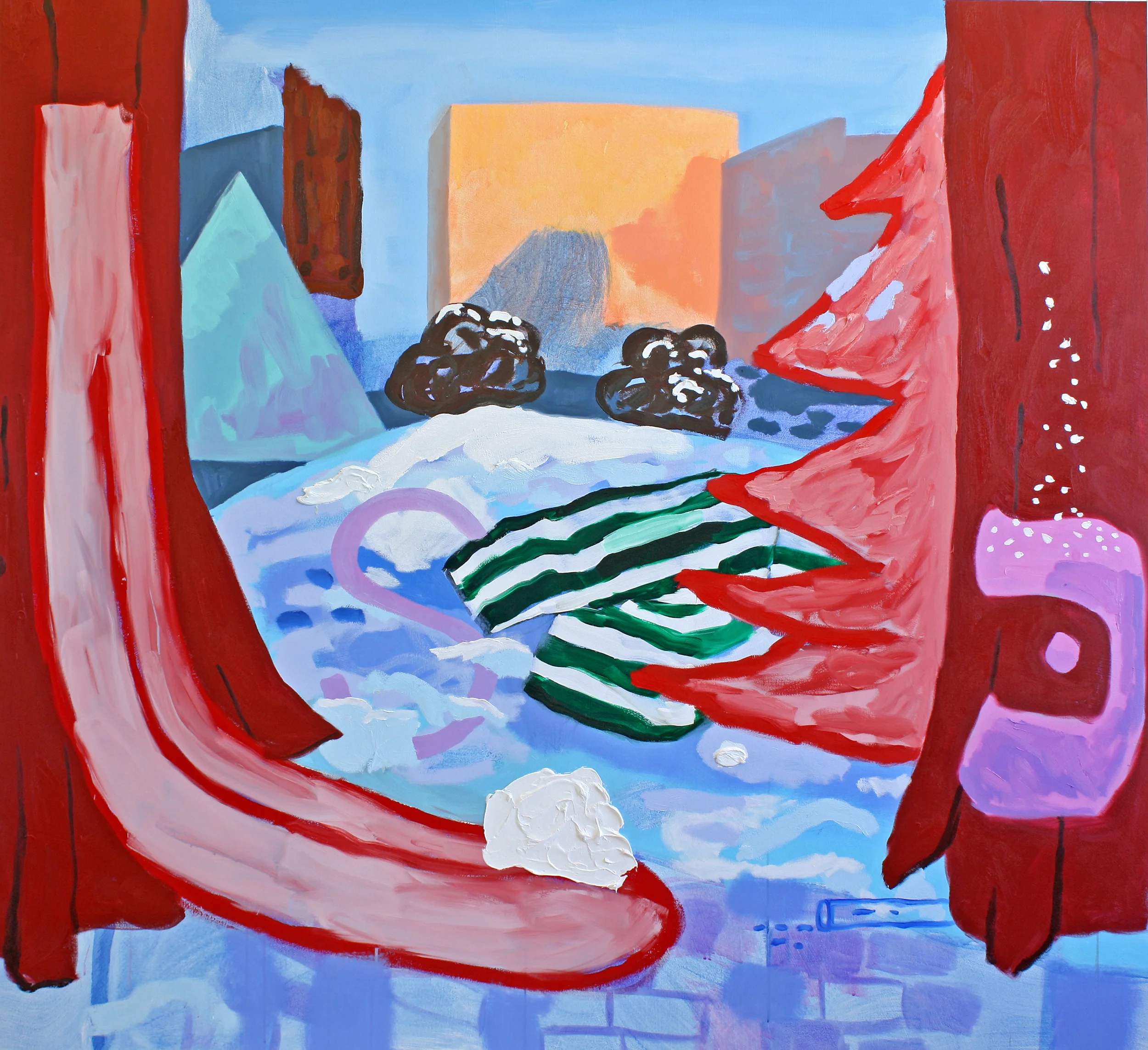 Snowy City Park with Black Cindy and Suzanne Valadon, 2016. Oil and acrylic on canvas, 72 x 79 inches. o
