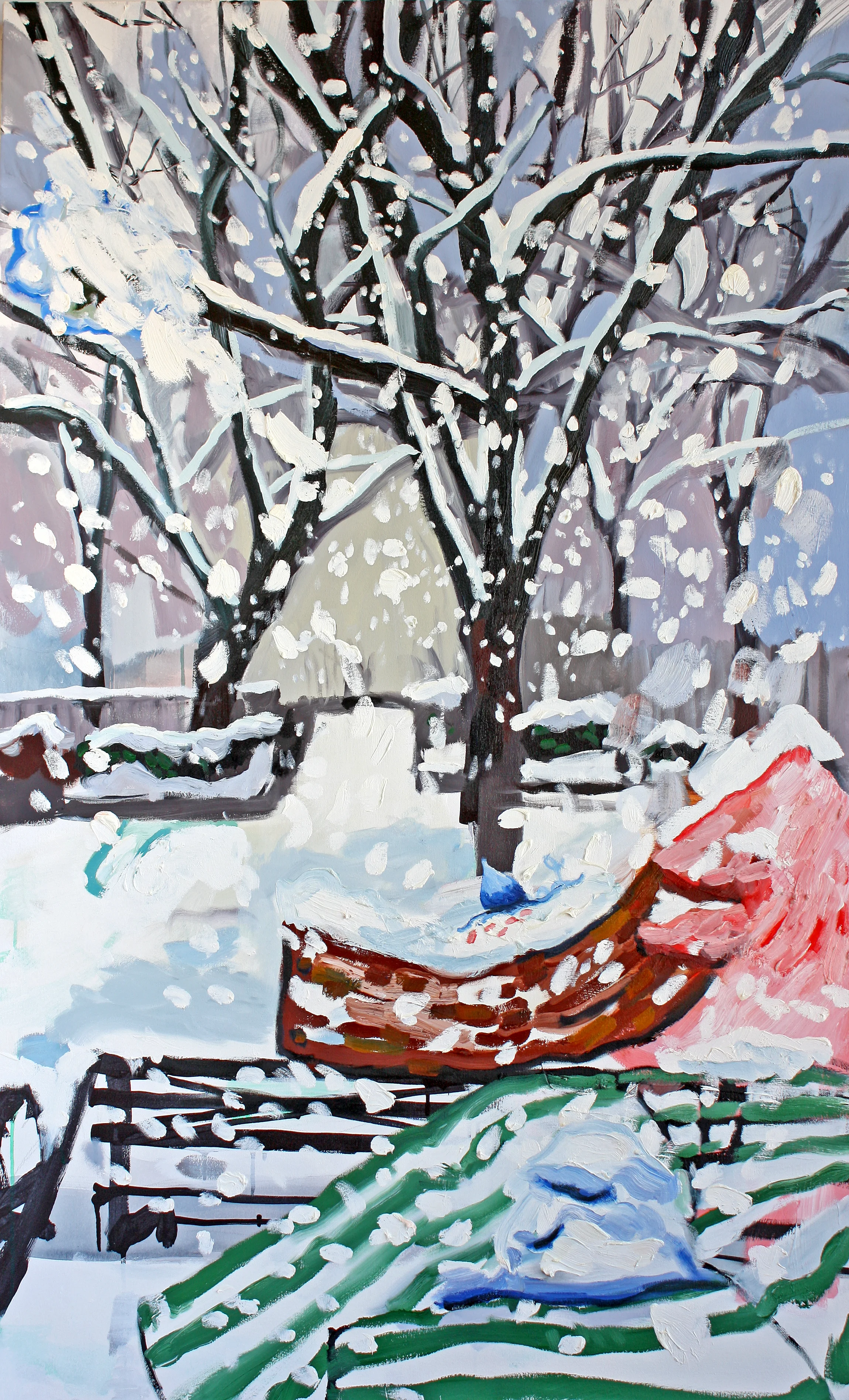 Park Scene with Heap of Snow in Suzanne Valadon’s Lap, 2016. Oil and acrylic on canvas, 59 x 36 inches. o