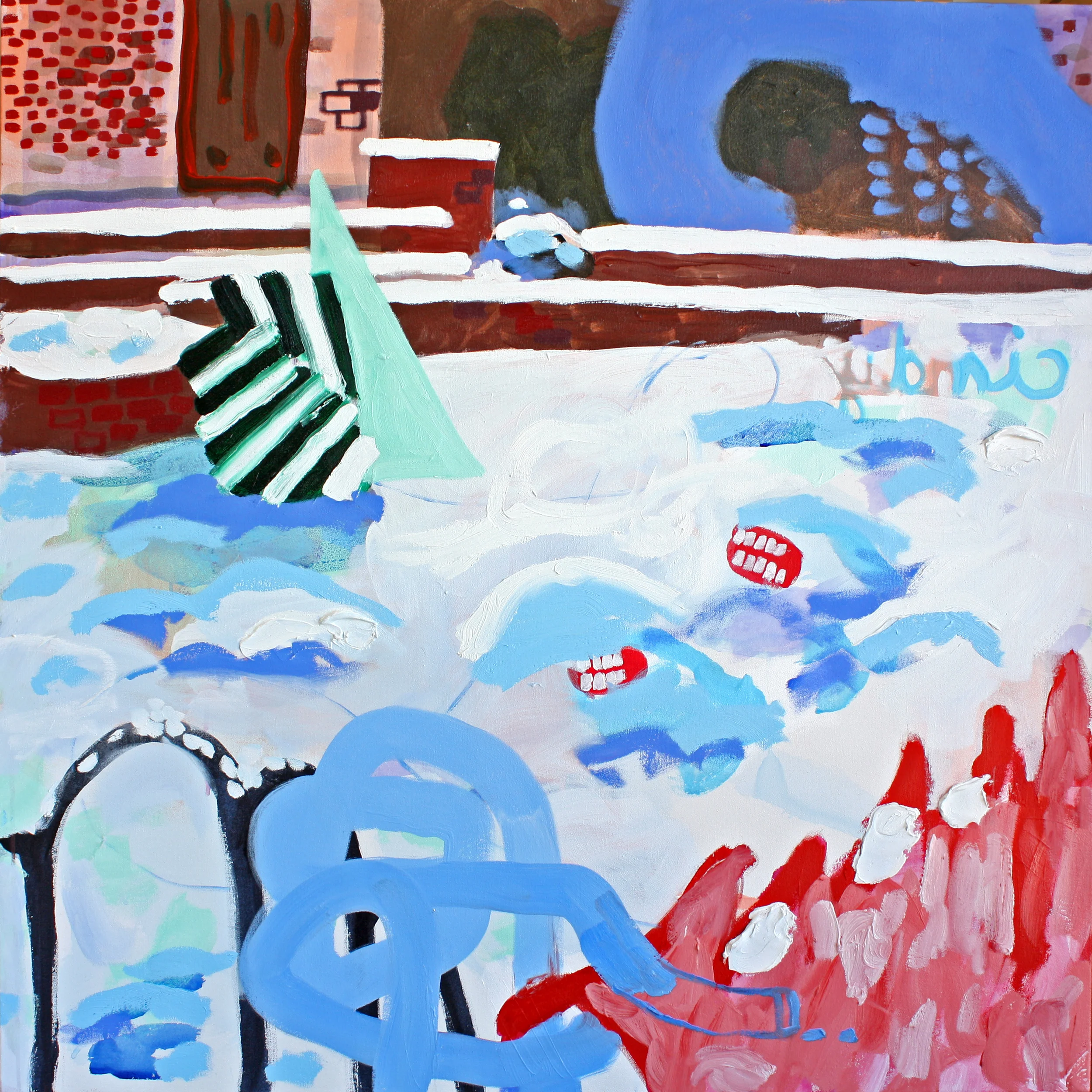 Pink Fir Tree with Leaky Hose and Cindy, 2016. Oil and acrylic on canvas, 40 x 40 inches. o