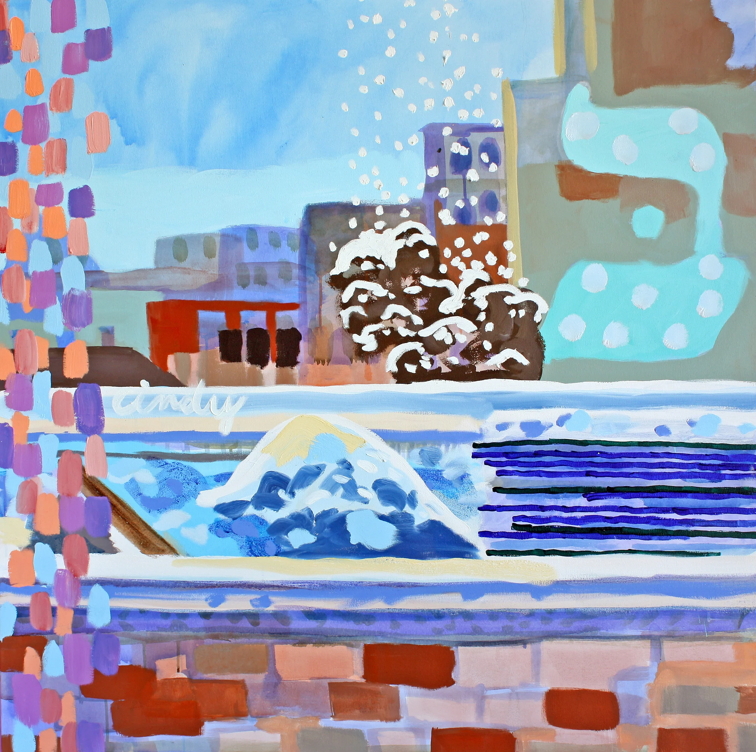 Rooftop Bet and Cindy, 2016. Oil and acrylic on canvas, 48 x 48 inches