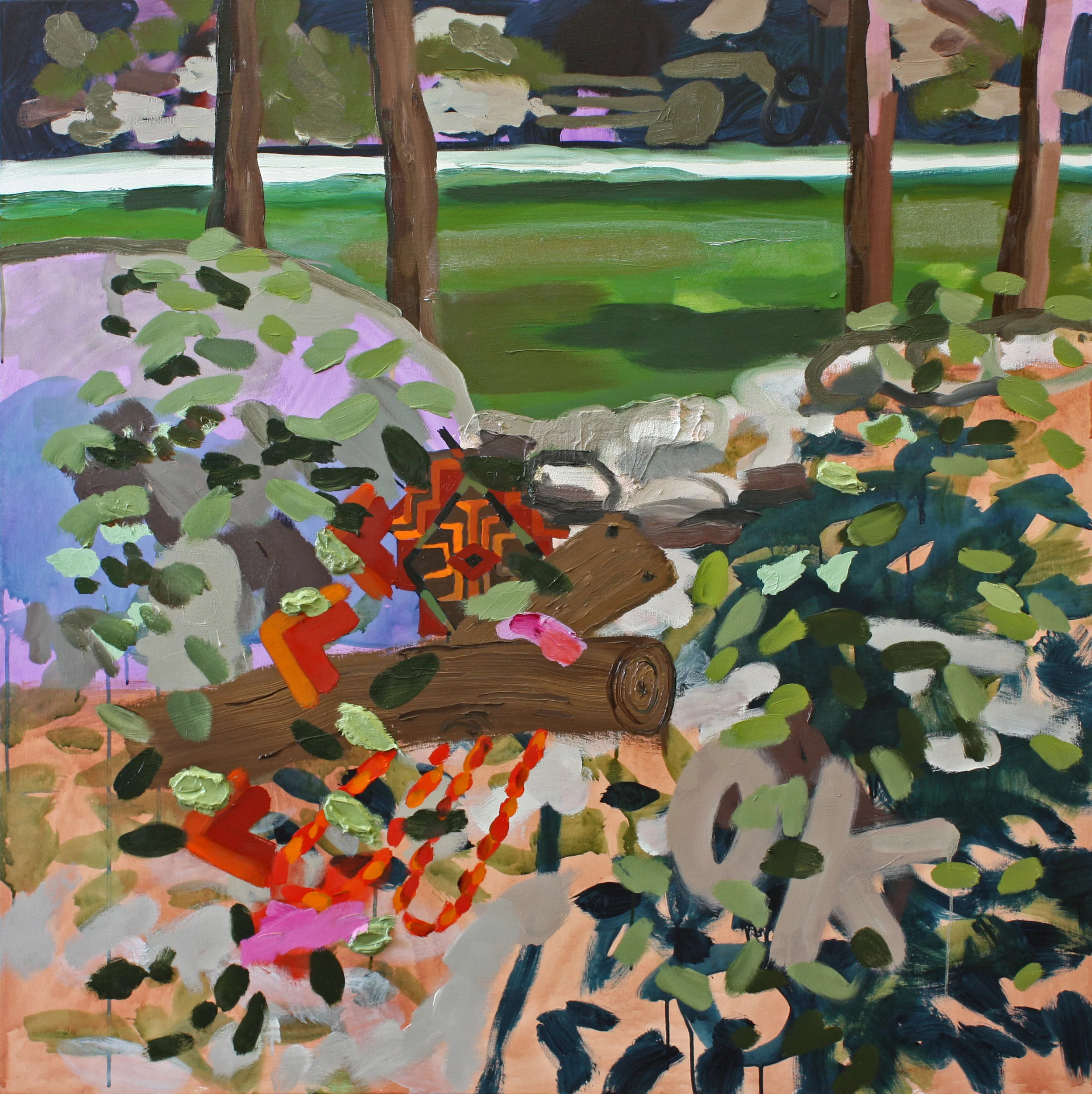At the Top of Nevada Fall 2 (I lay down by the river), 2014. Oil and acrylic on canvas, 48 x 48 inches. o