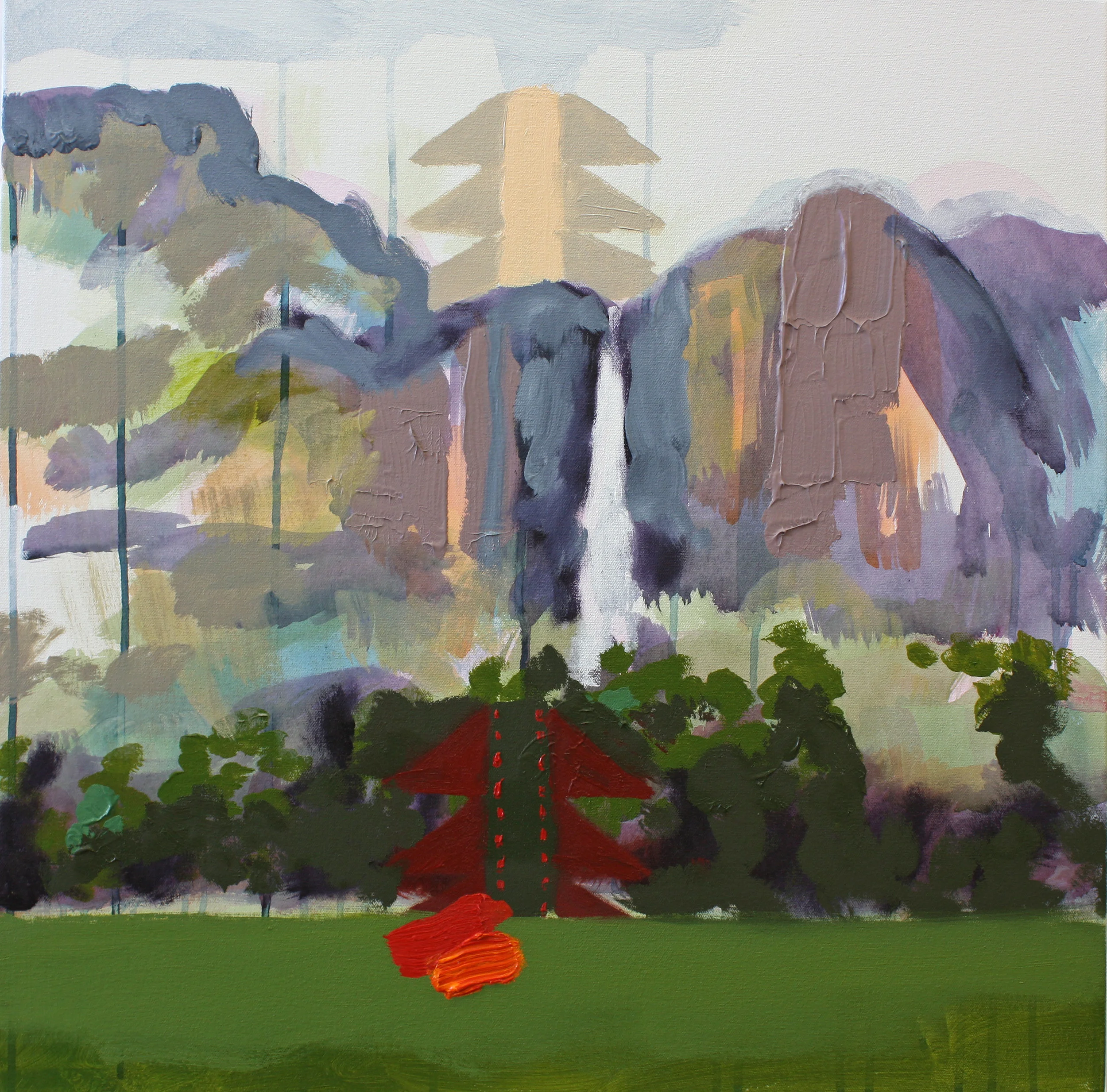Yosemite Falls with Ahwahnee Chunkies, 2014. Oil and acrylic on canvas, 24 x 24 inches